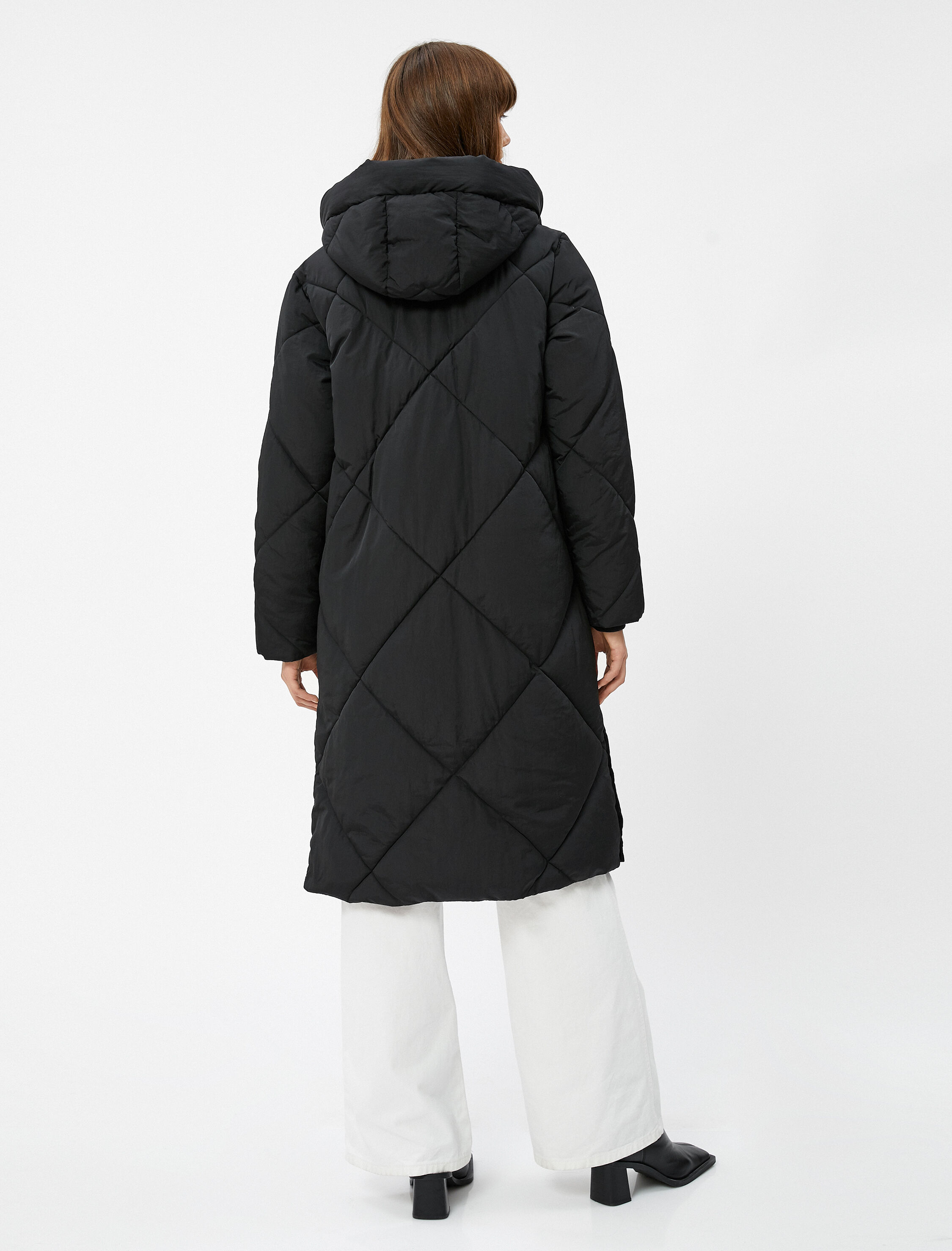   Midi Şişme Mont Kapitoneli Kapüşonlu Cep Detaylı Bağcıklı