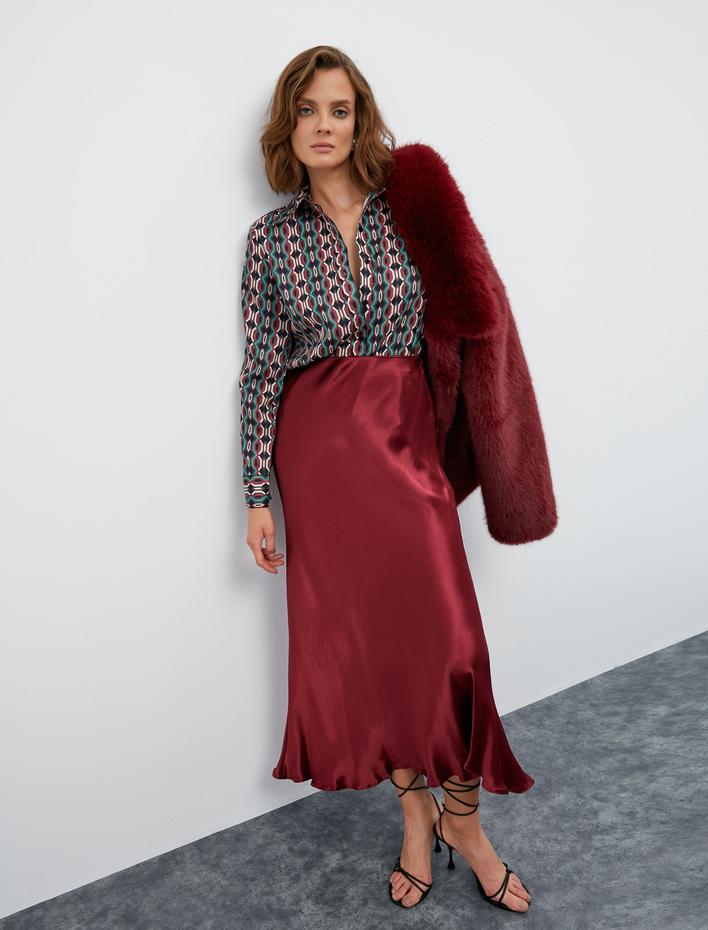  Melis Ağazat X Koton - Normal Bel Uzun Saten Etek