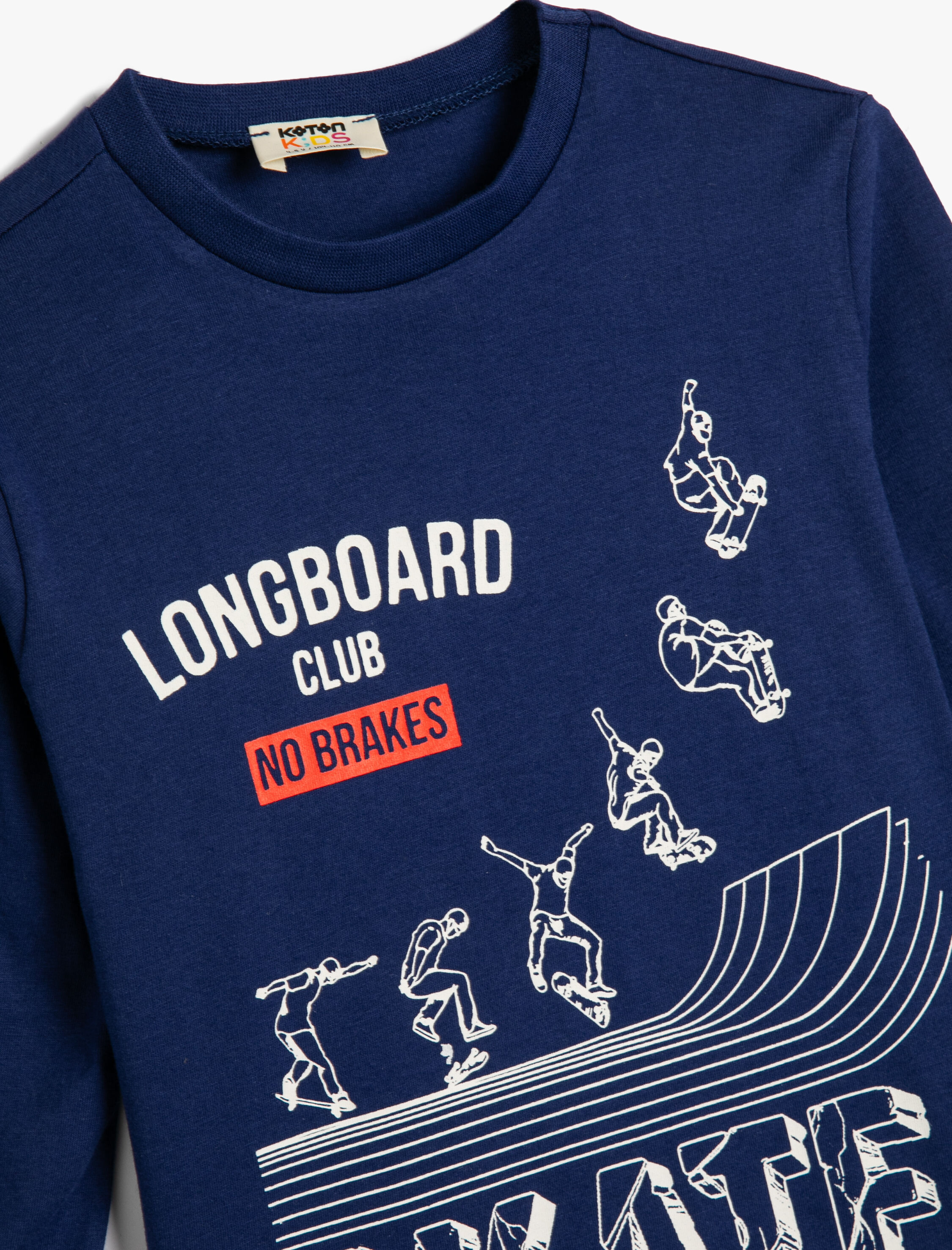  Erkek Çocuk Tişört Uzun Kollu Bisiklet Yaka Skateboard Baskılı Pamuklu
