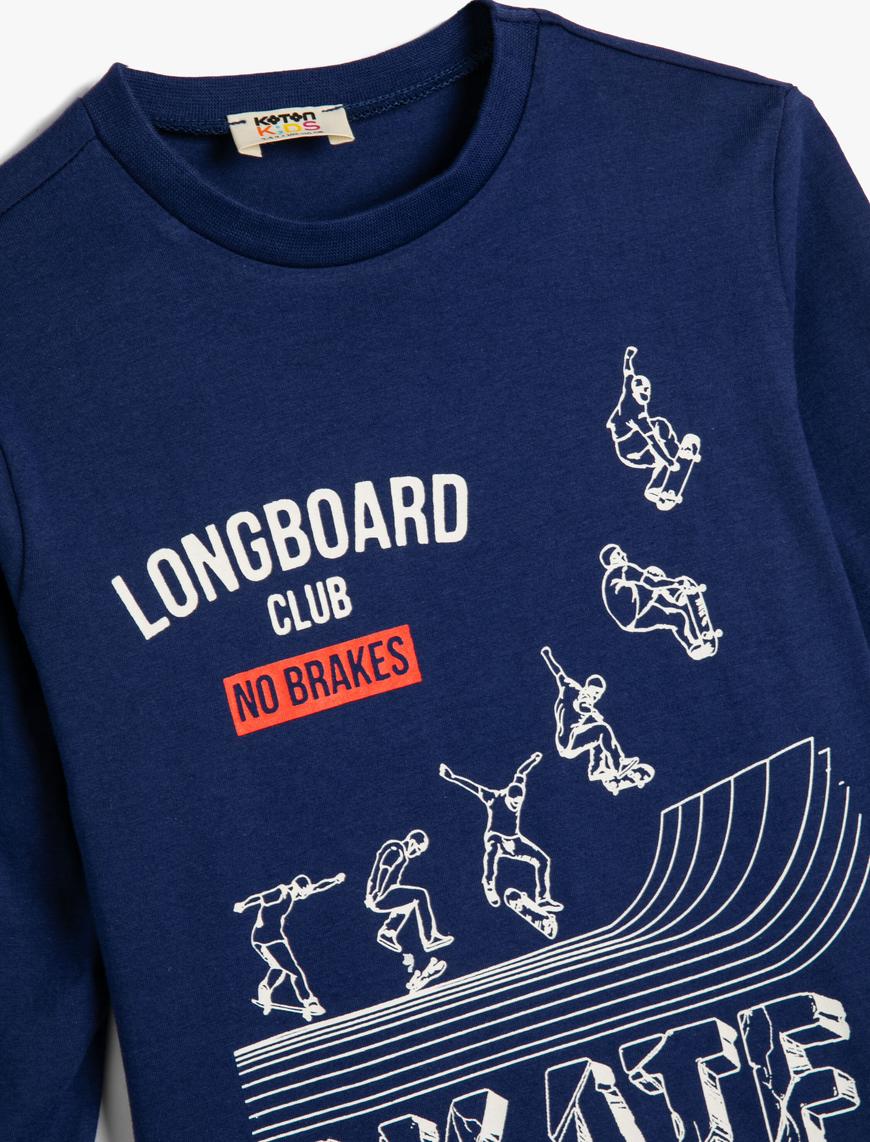  Erkek Çocuk Tişört Uzun Kollu Bisiklet Yaka Skateboard Baskılı Pamuklu