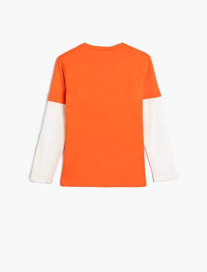 Erkek Çocuk Tişört Uzun Kollu Bisiklet Yaka Basketbol Baskılı Renk Bloklu Pamuklu