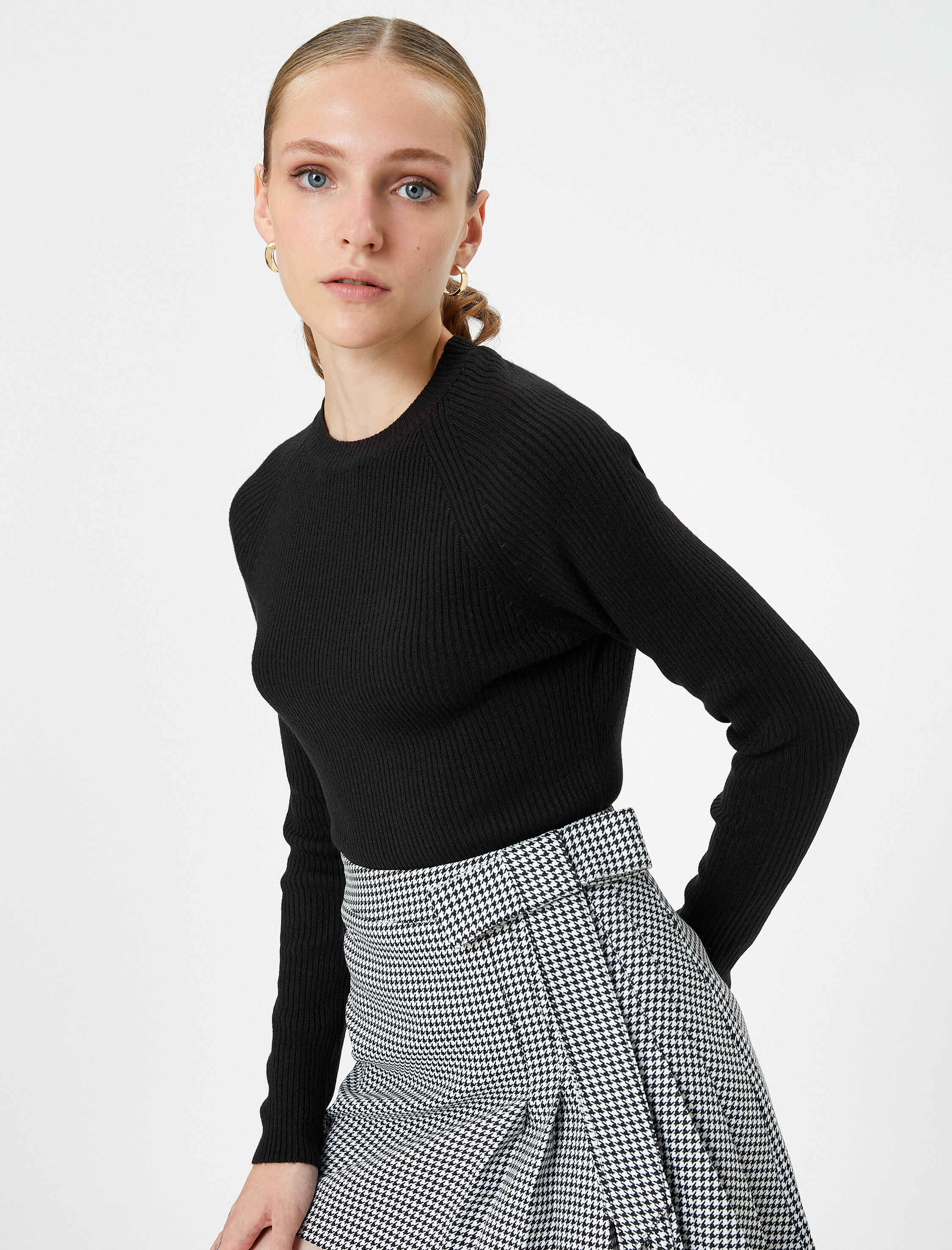   Triko Kazak Bisiklet Yaka Uzun Kollu Fitilli Kaşmir Dokulu