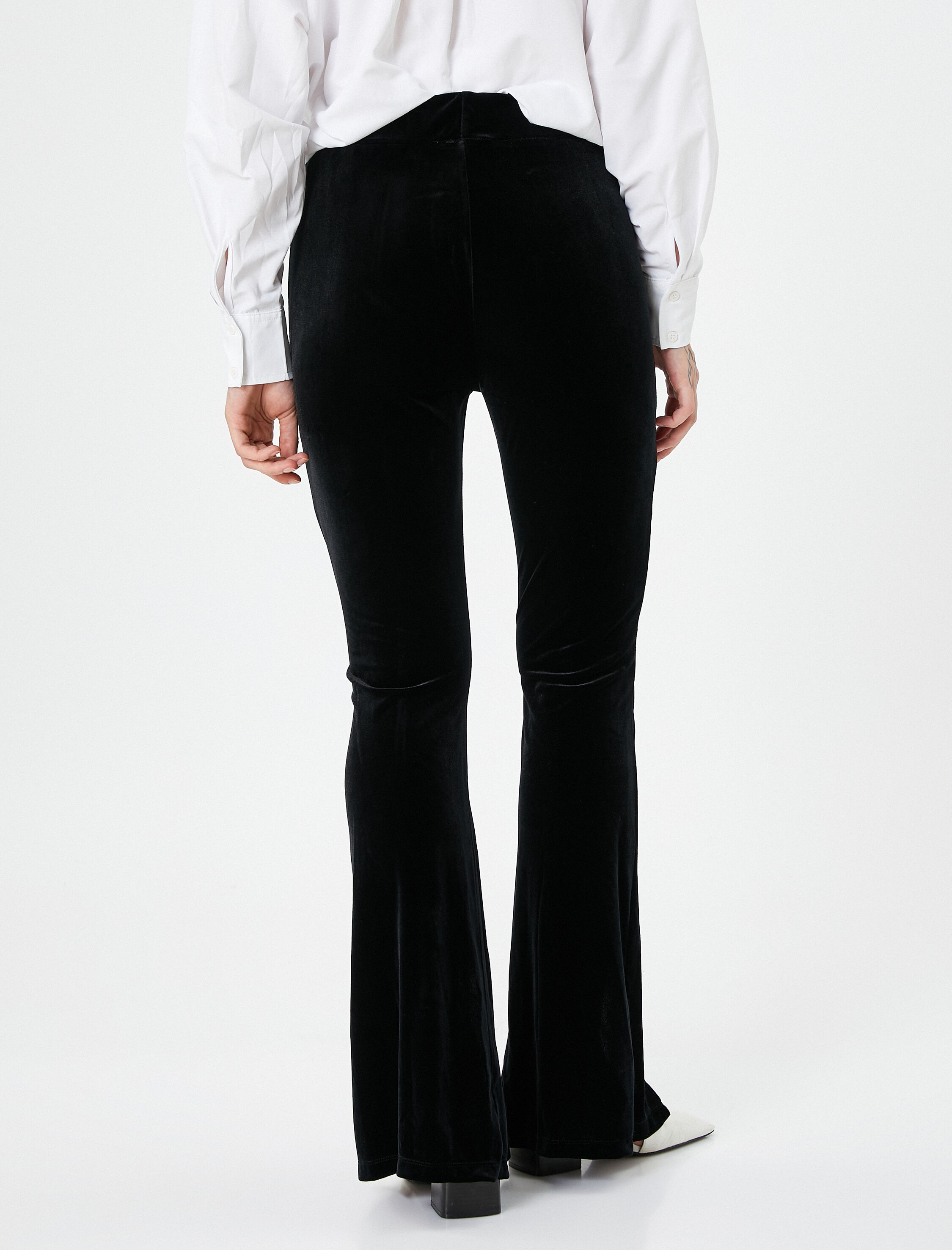   Kadife Pantolon İspanyol Paça Yırtmaç Detaylı Normal Bel