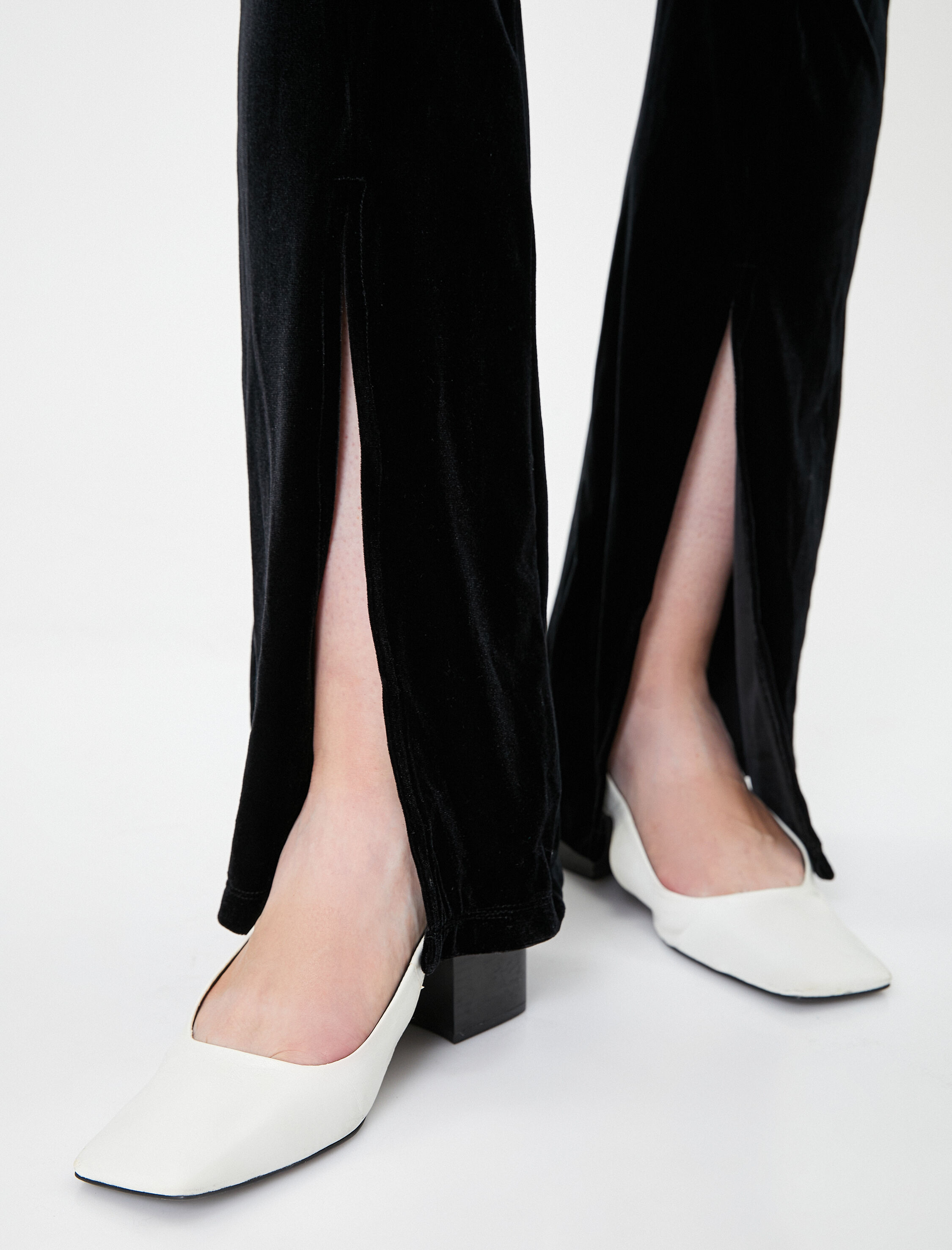   Kadife Pantolon İspanyol Paça Yırtmaç Detaylı Normal Bel