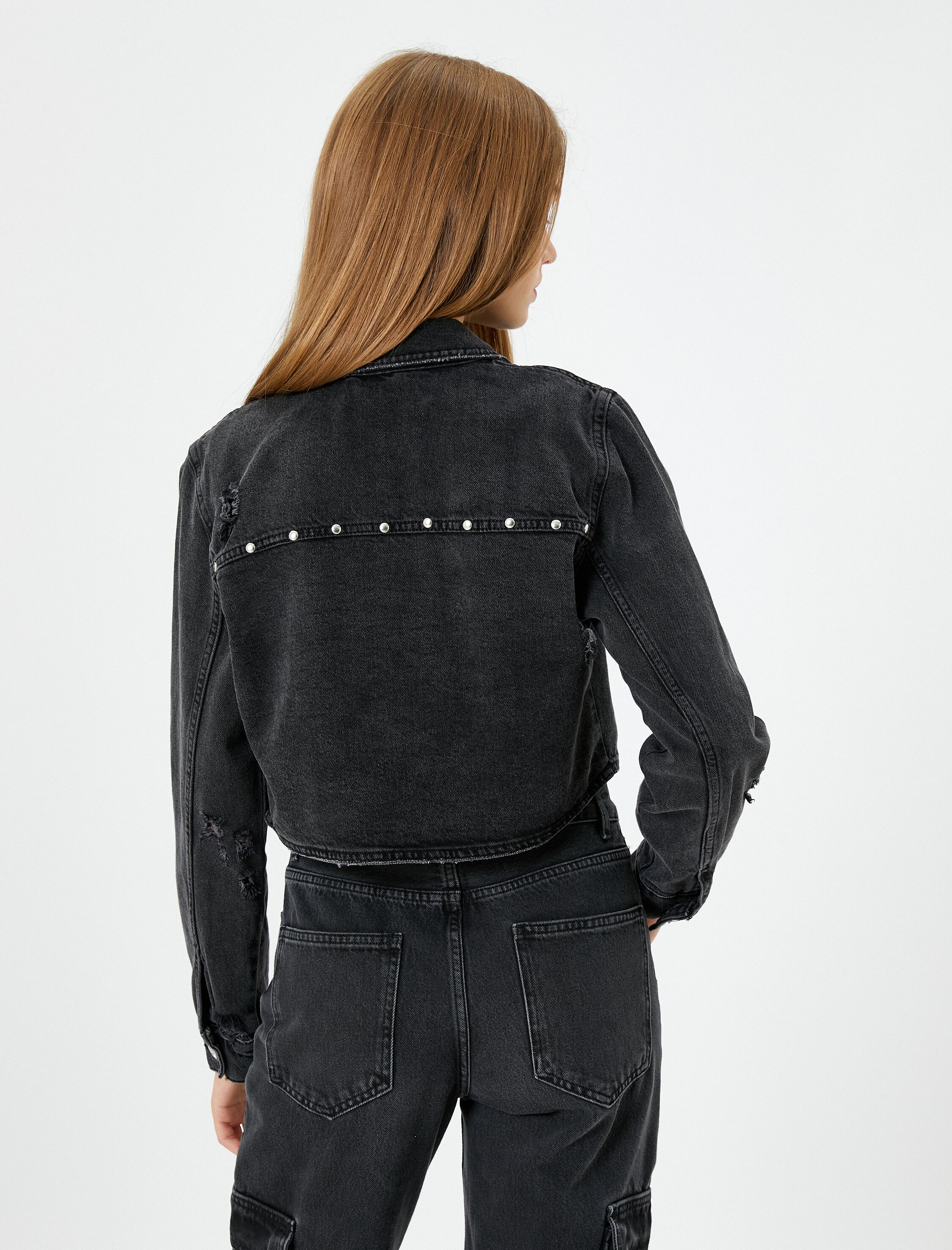   Kot Ceket Yırtık Detaylı Kapaklı Cepli Pamuklu