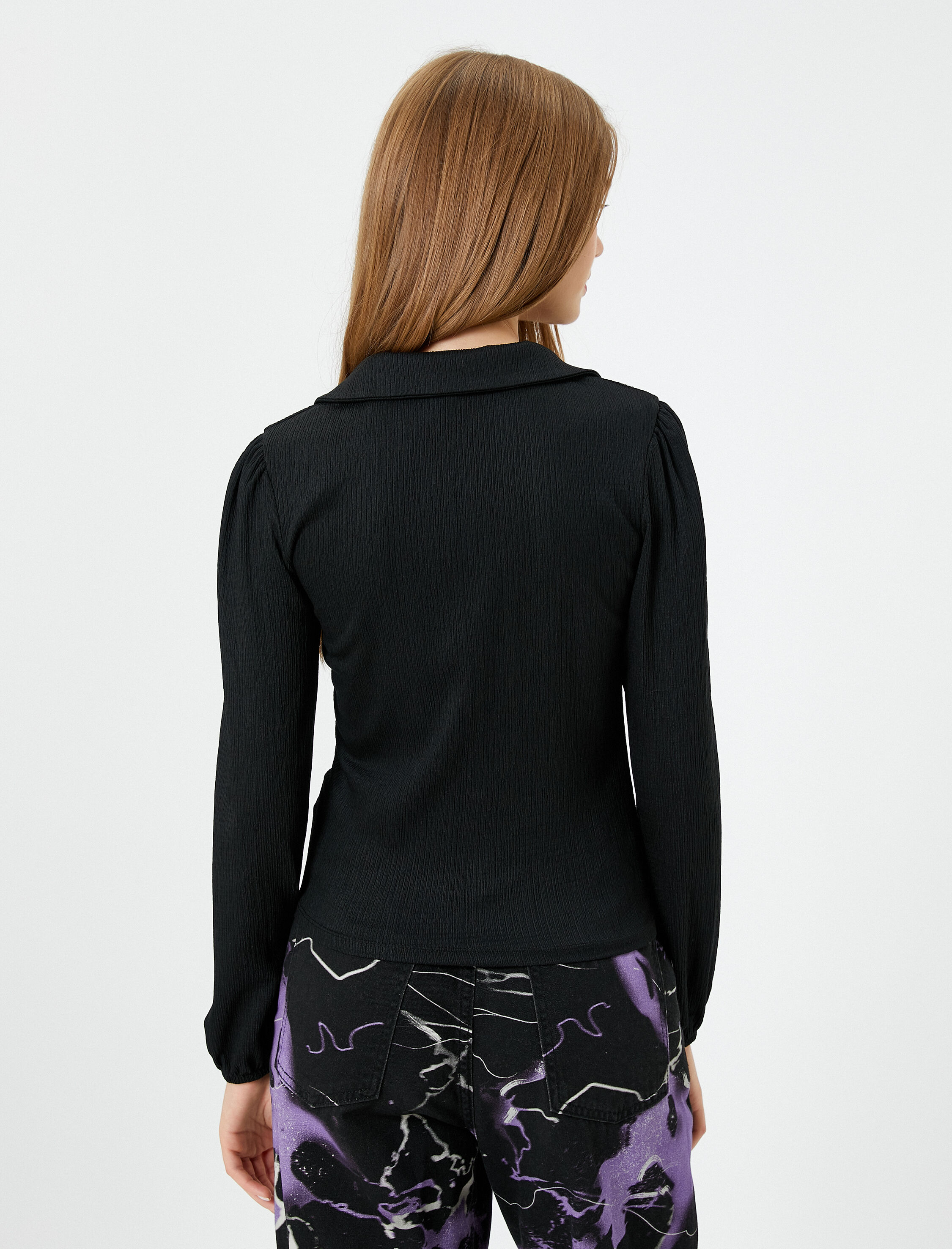   Bluz Drape Detaylı Gömlek Yaka Uzun Kollu Bürümcük