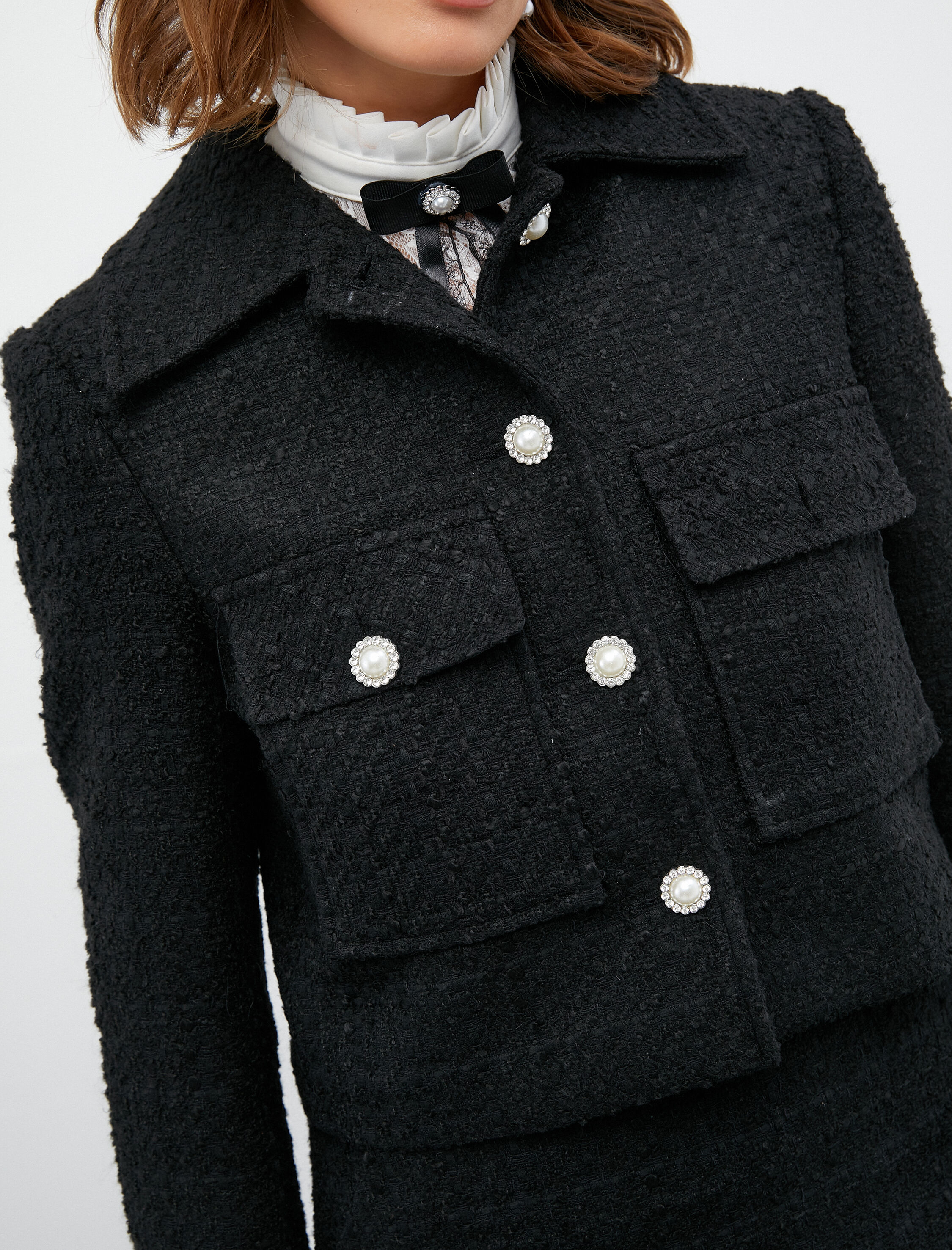   Melis Ağazat X Koton - İnci Düğmeli Cepli Tüvit Ceket