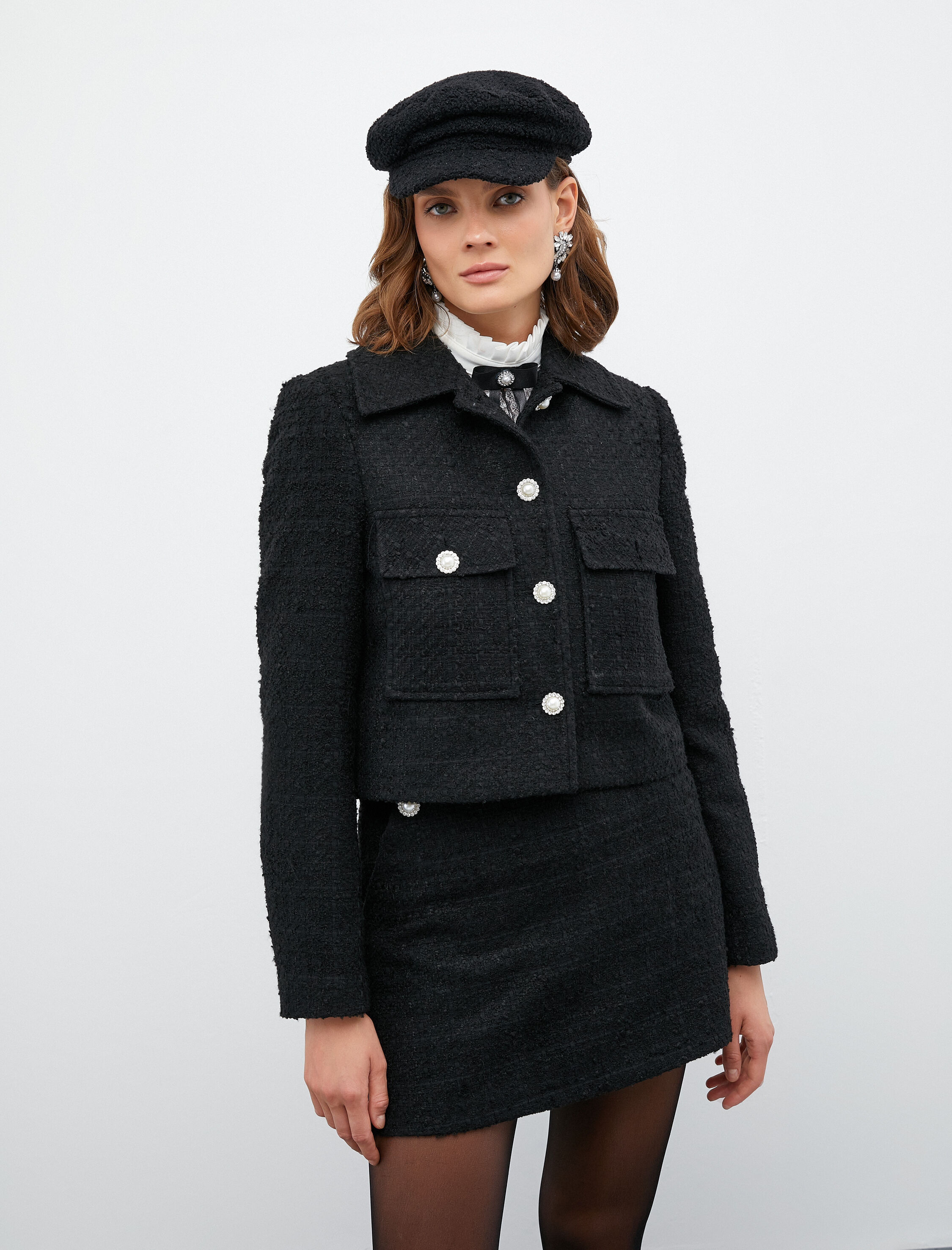   Melis Ağazat X Koton - İnci Düğmeli Cepli Tüvit Ceket