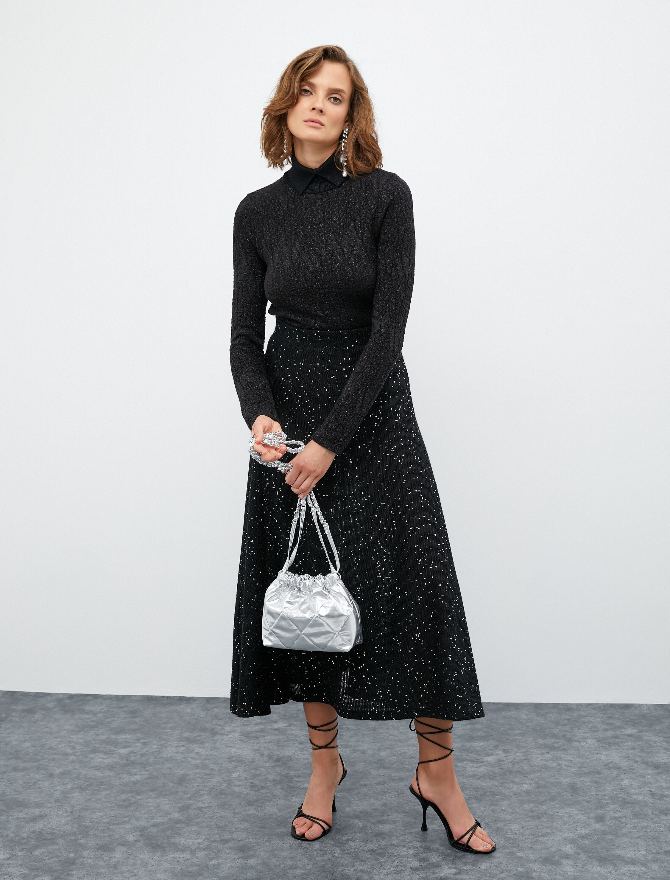   Melis Ağazat X Koton - Simli Dokulu Triko Kazak