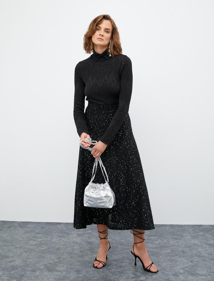  Melis Ağazat X Koton - Simli Dokulu Triko Kazak