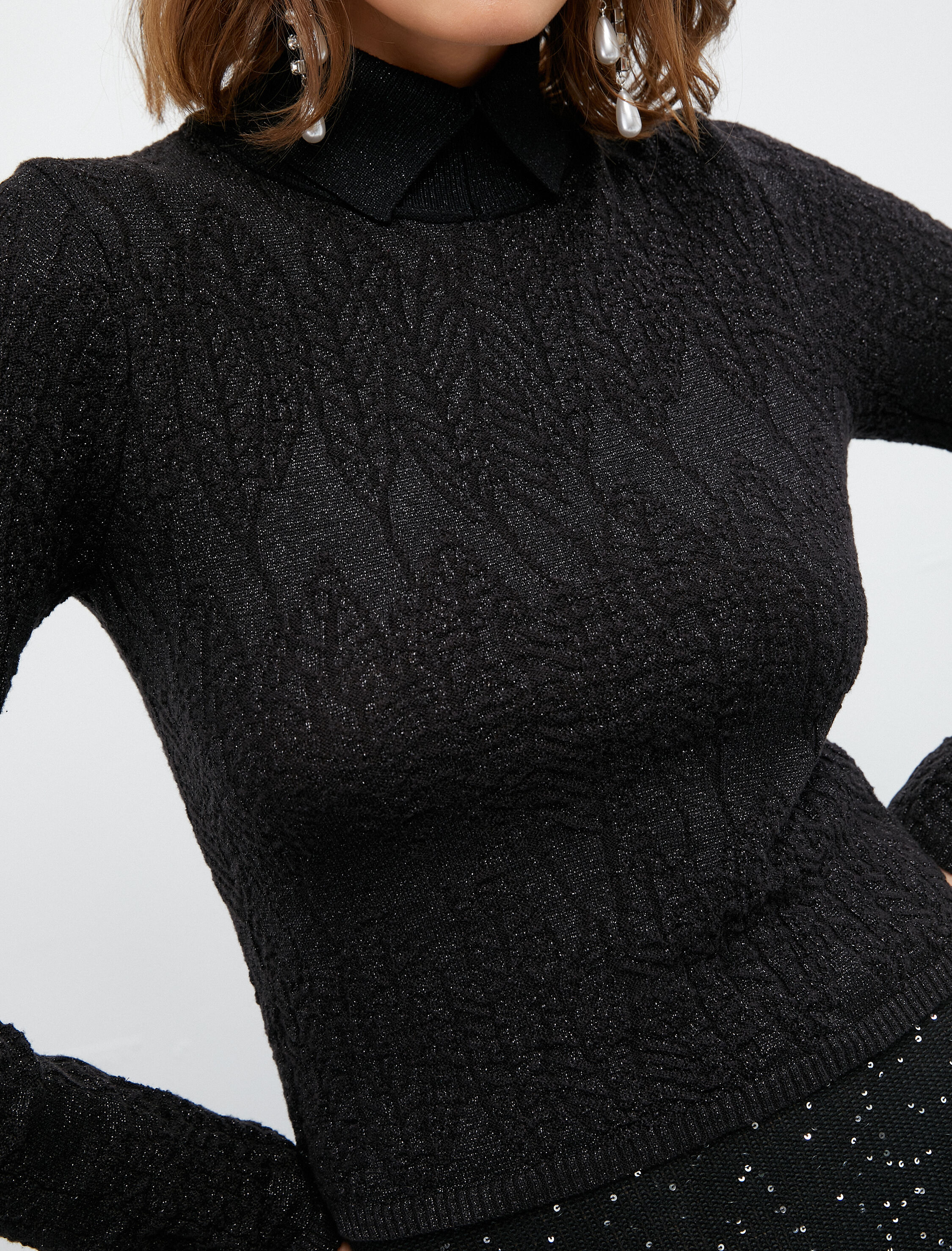   Melis Ağazat X Koton - Simli Dokulu Triko Kazak