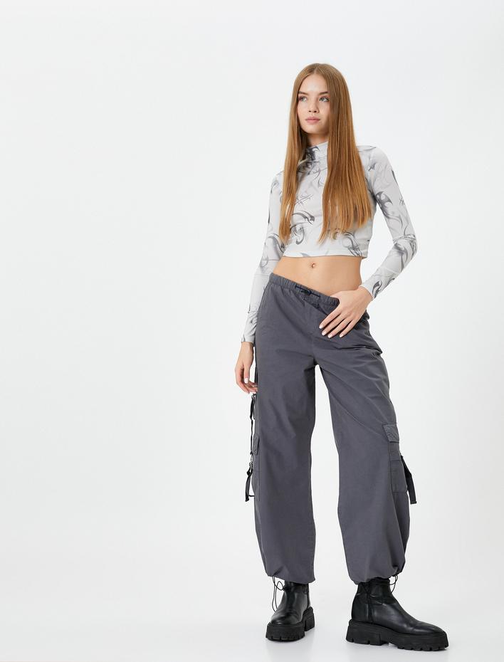  Paraşüt Pantolon Oversize Kısa Paça Stoperli Cepli Pamuklu