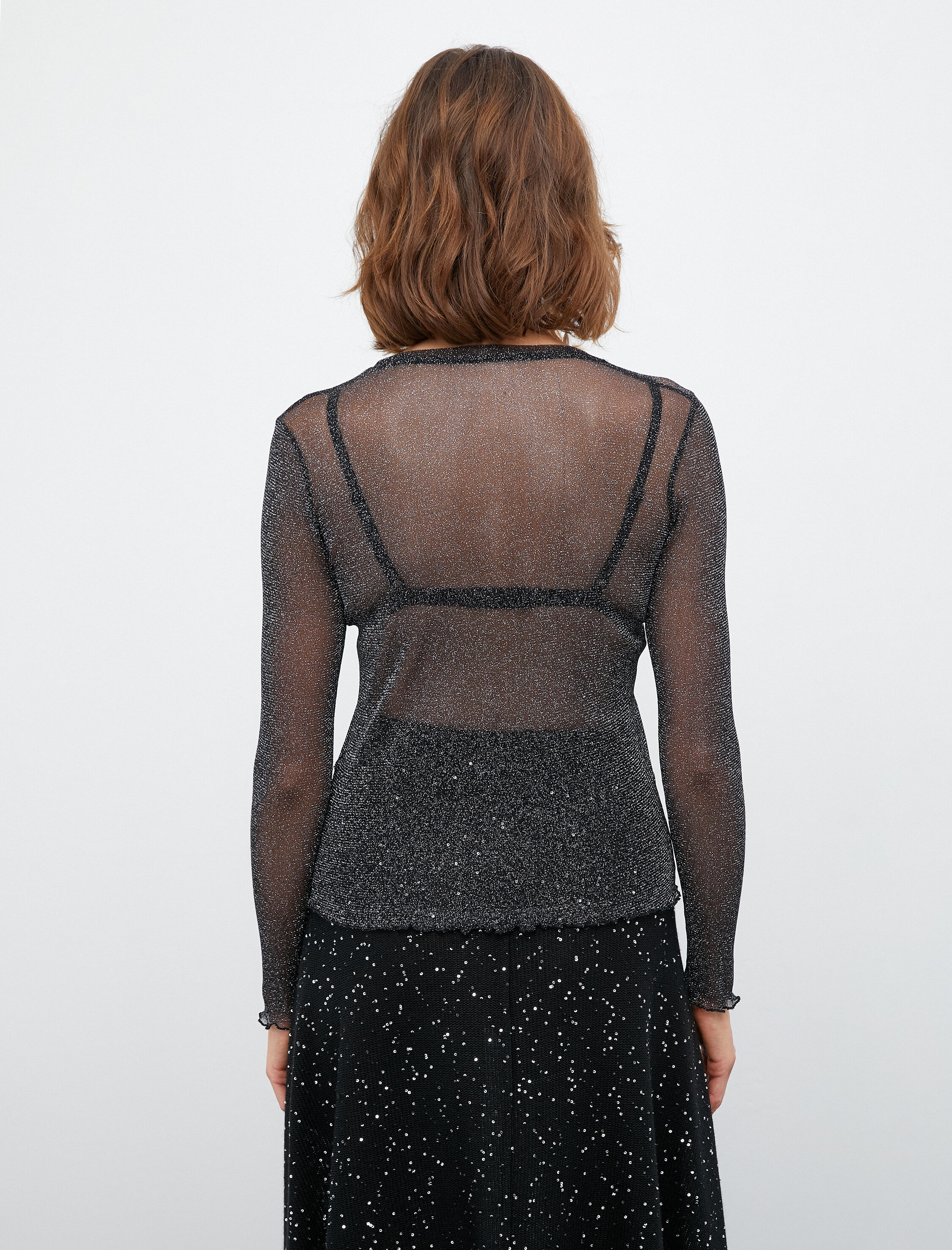   Melis Ağazat X Koton - Simli Transparan Bisiklet Yaka Bluz