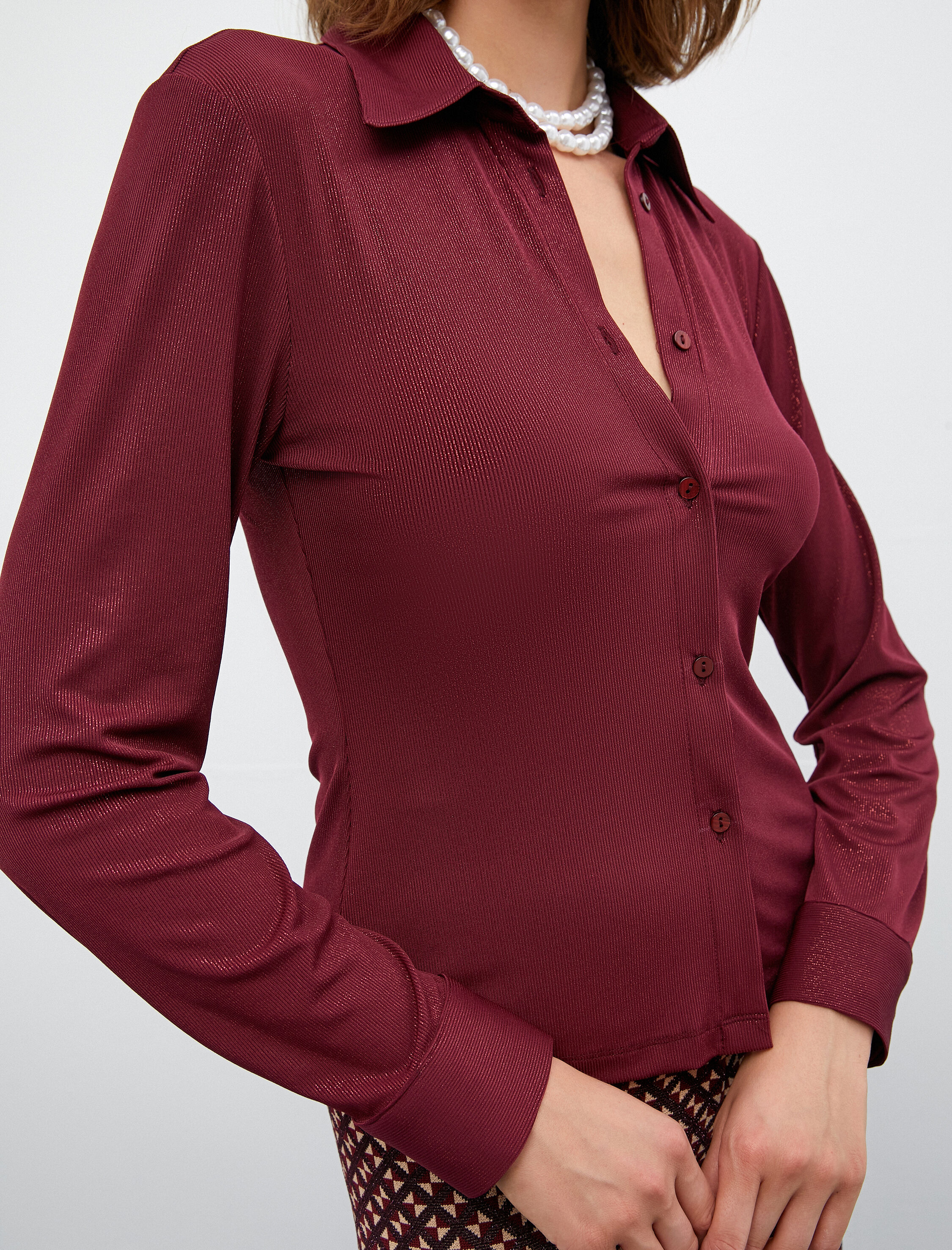   Melis Ağazat X Koton - Uzun Kollu Düğmeli Simli Gömlek