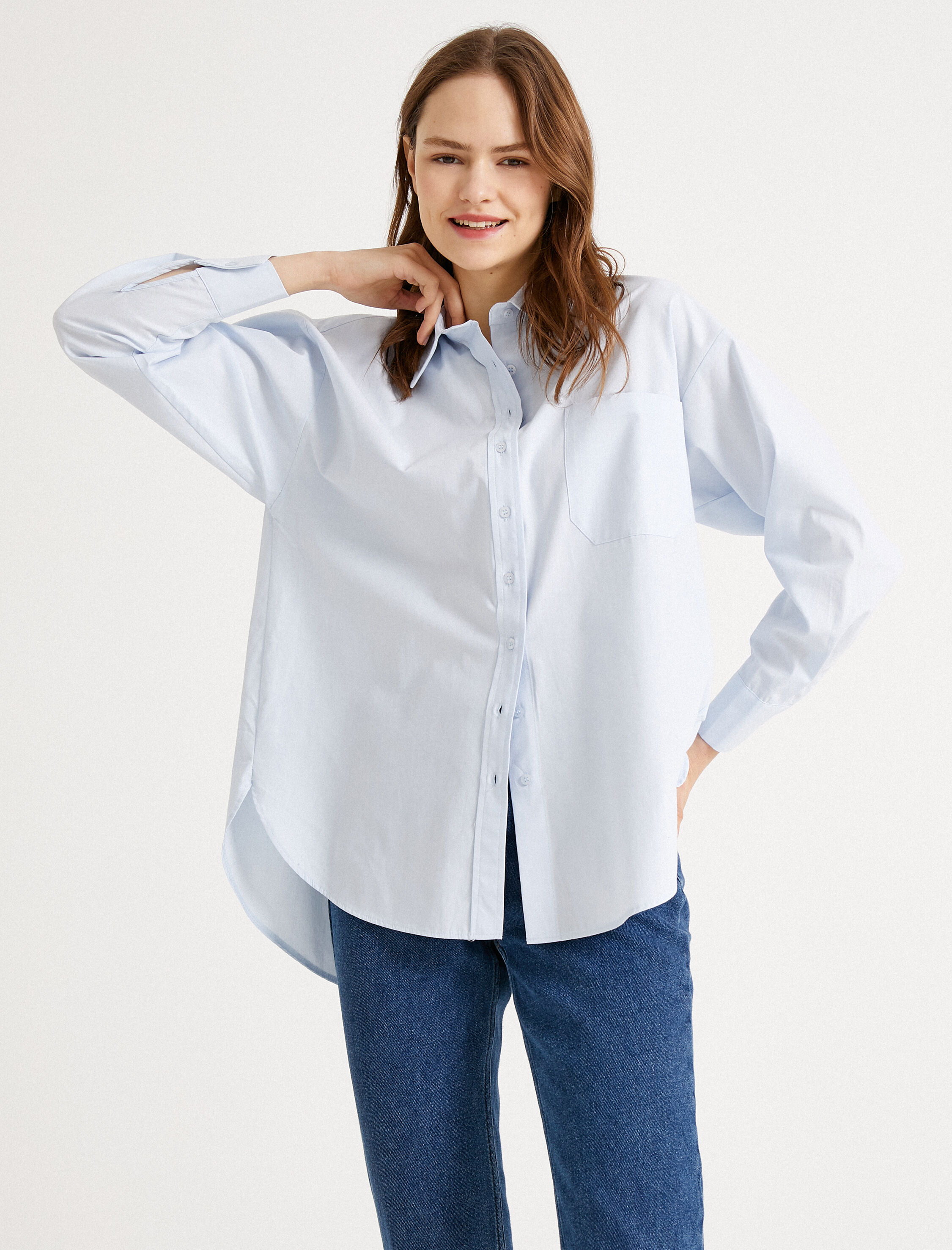   Oversize Gömlek Poplin Pamuklu