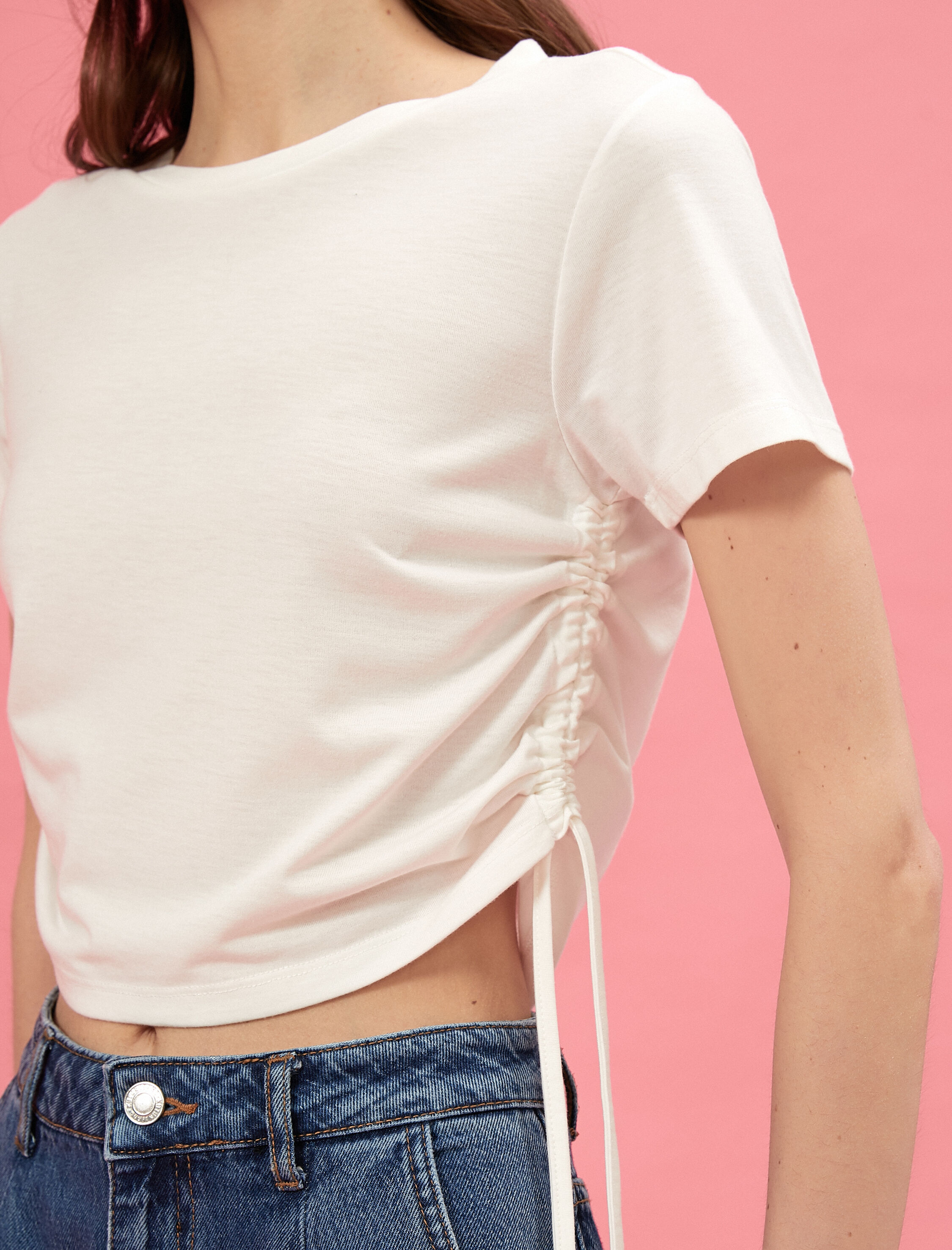   Crop Tişört Bağlamalı Bisiklet Yaka Kısa Kollu