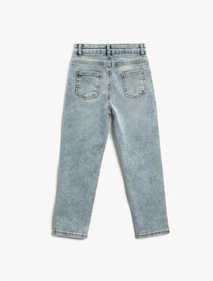 Erkek Çocuk Kot Pantolon Destroylu Cepli Pamuklu - Straight Jean