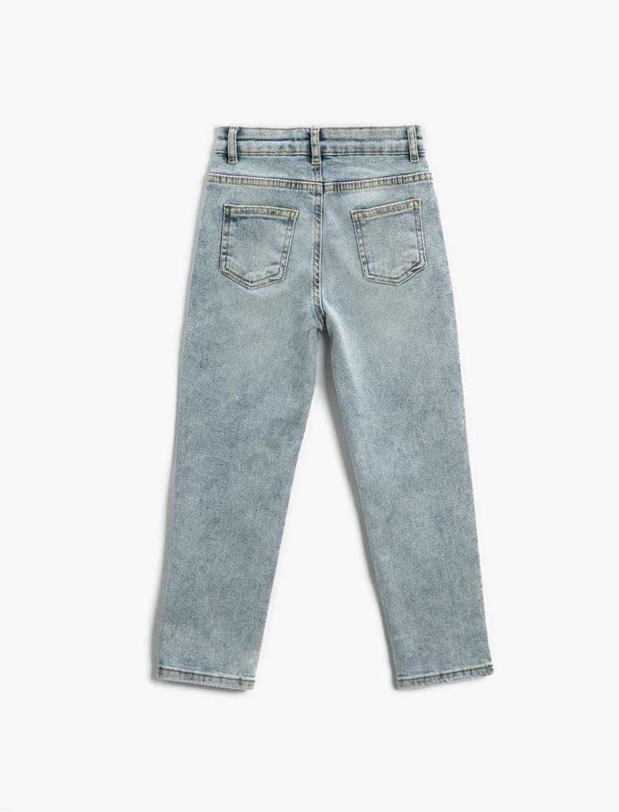  Erkek Çocuk Kot Pantolon Destroylu Cepli Pamuklu - Straight Jean