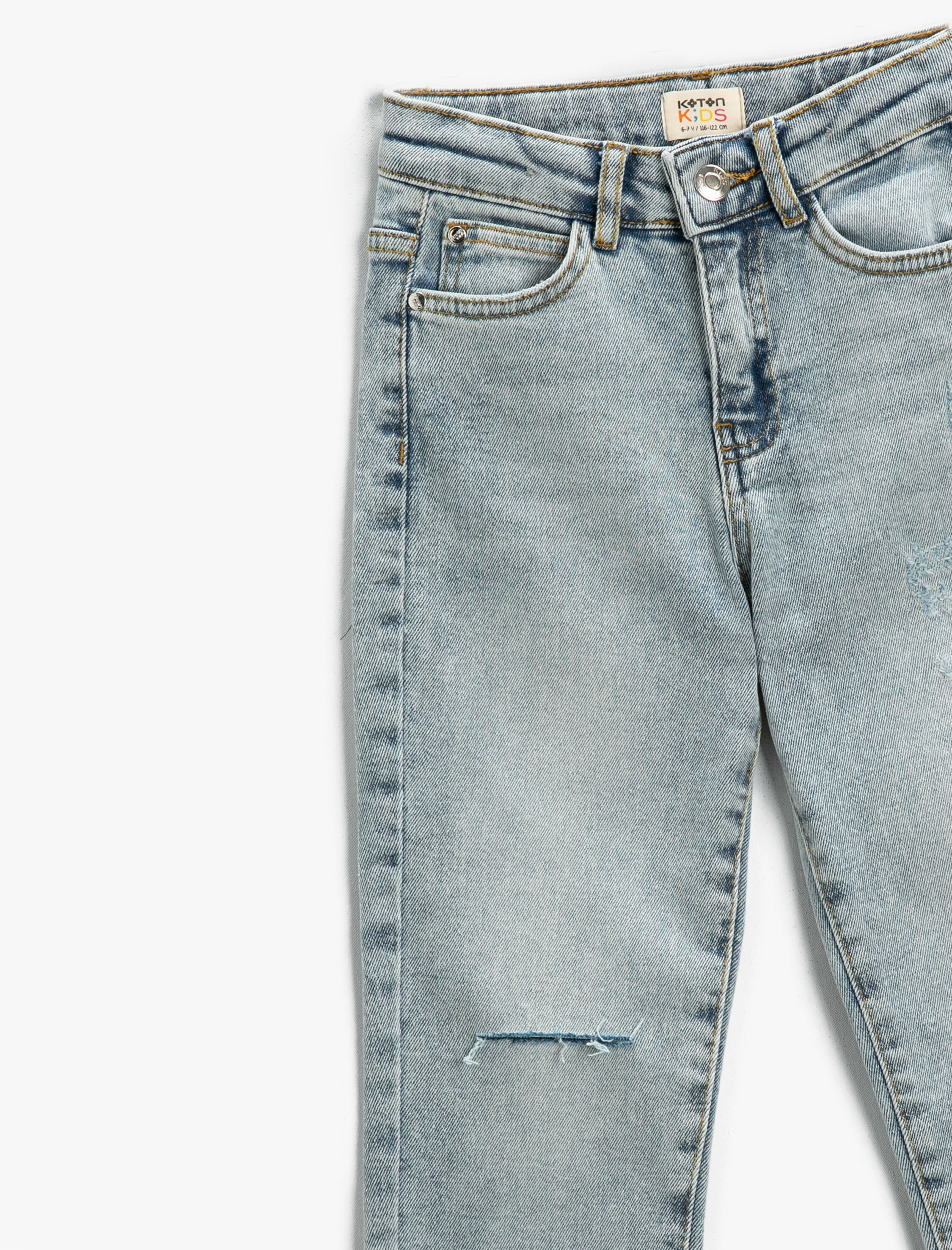  Erkek Çocuk Kot Pantolon Destroylu Cepli Pamuklu - Straight Jean