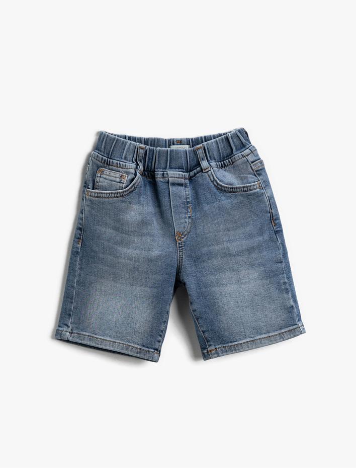 Erkek Çocuk Beli Lastikli Kot Şort Pamuklu Cepli