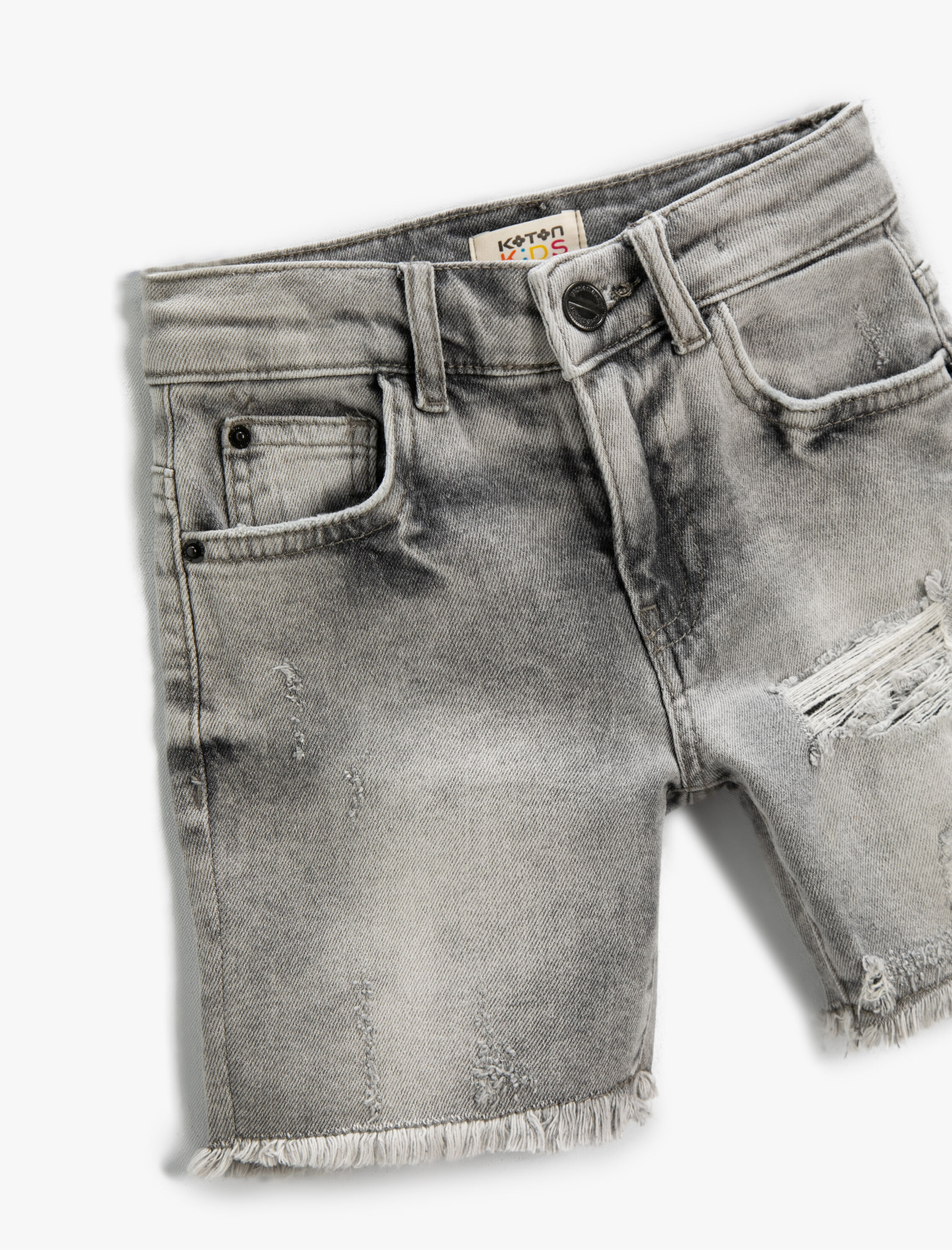  Erkek Çocuk Kot Şort Yırtık Pamuklu Cepli Diz Üstü