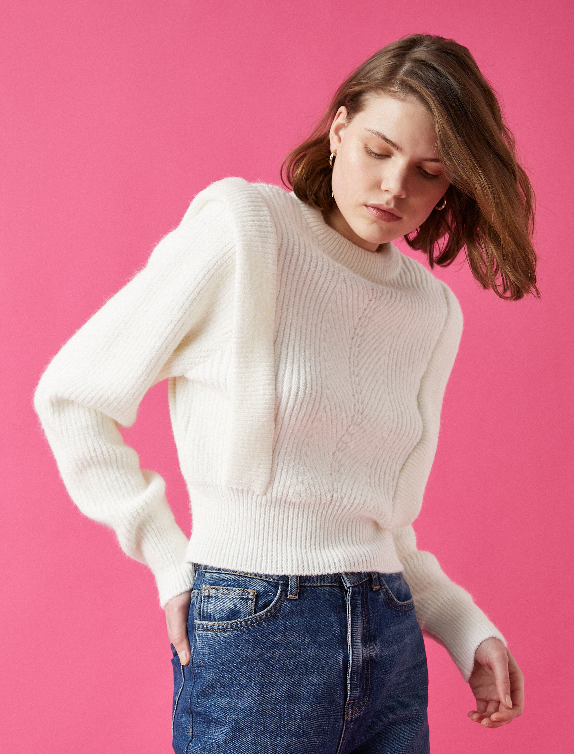   Bisiklet Yaka Vatkalı Oversize Triko Kazak