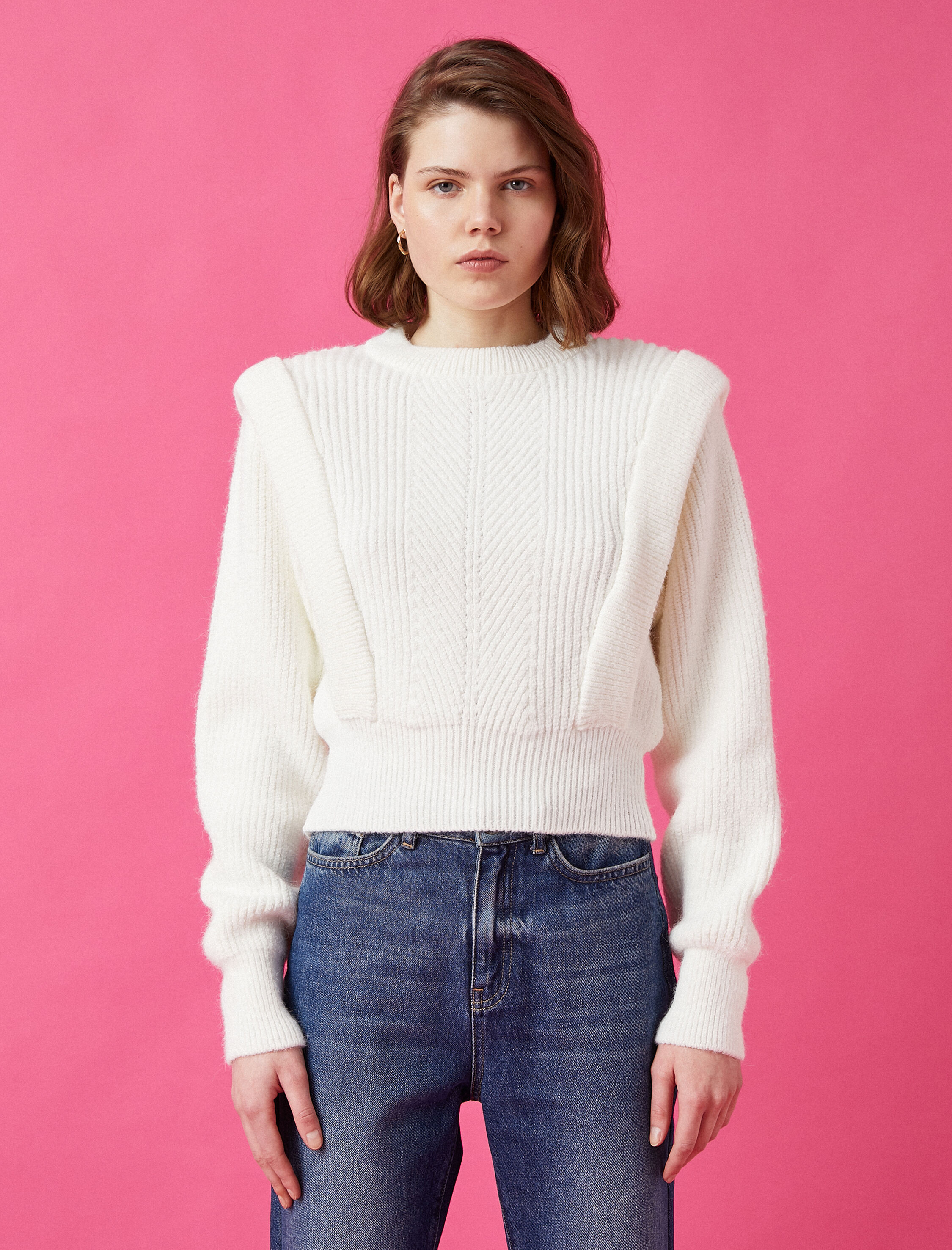   Bisiklet Yaka Vatkalı Oversize Triko Kazak