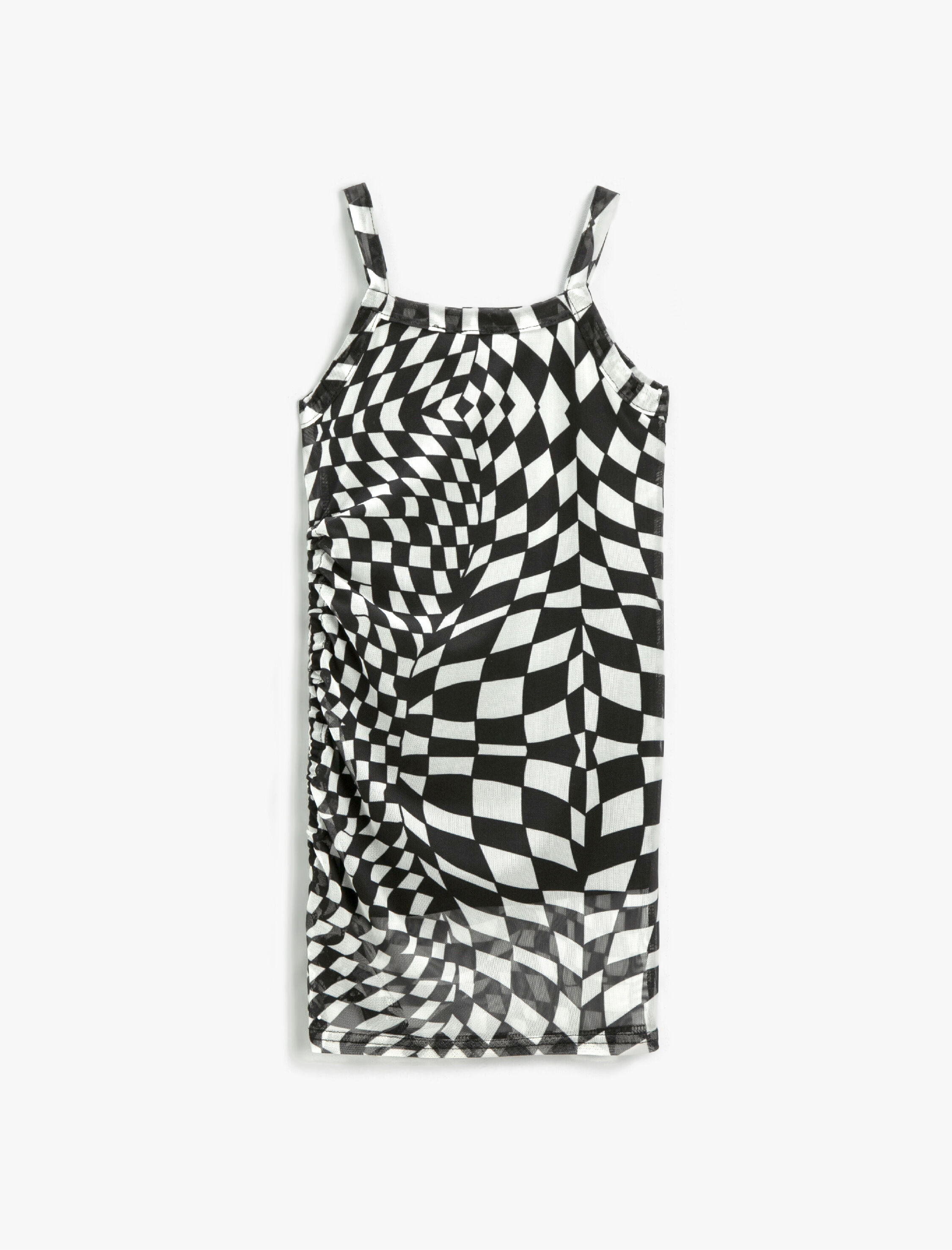  Kız Çocuk Elbise Kareli Askılı Midi Astarlı