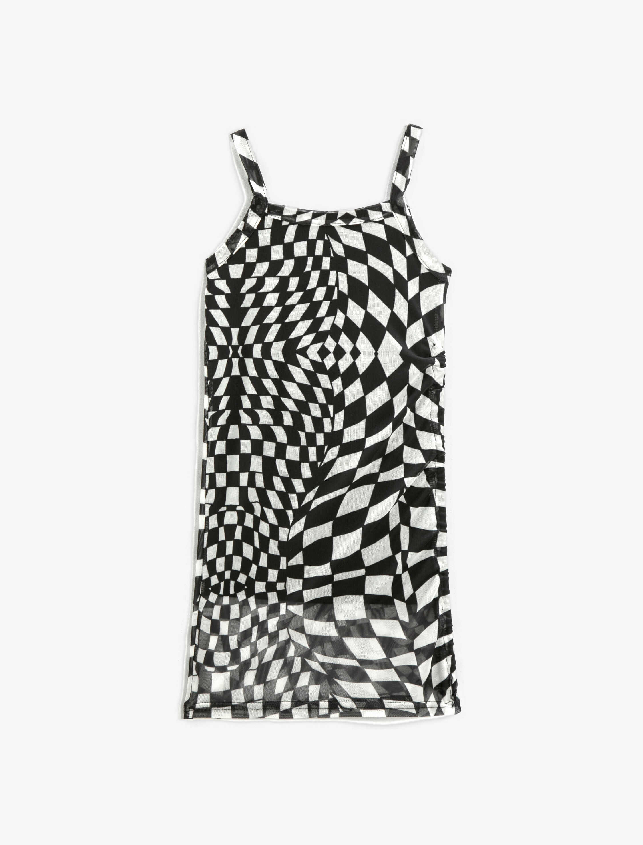  Kız Çocuk Elbise Kareli Askılı Midi Astarlı