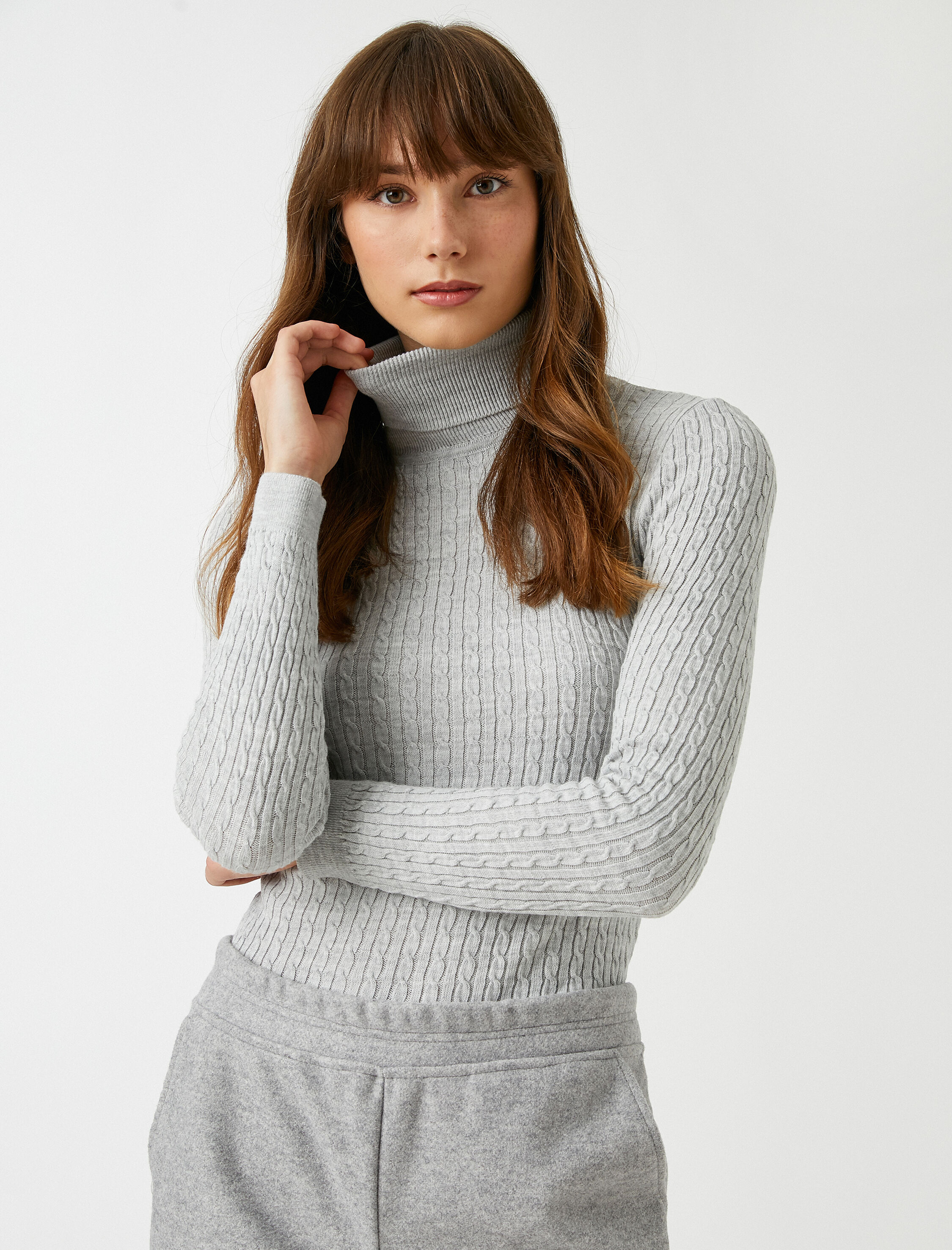   Balıkçı Yaka Kazak İnce Triko Kaşmir Dokulu