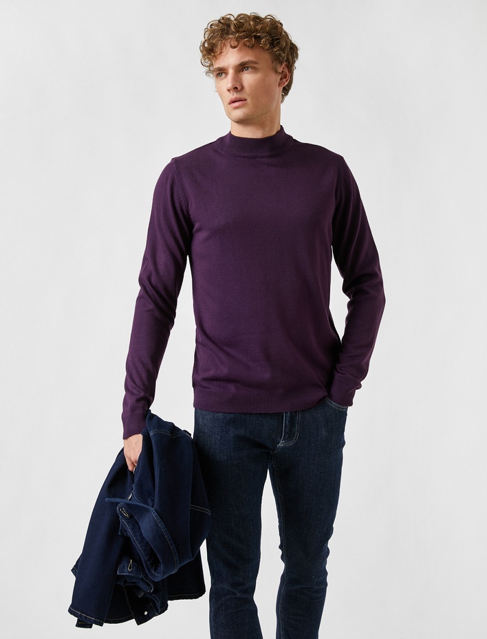  Basic Triko Kazak Yarım Balıkçı Yaka Uzun Kollu