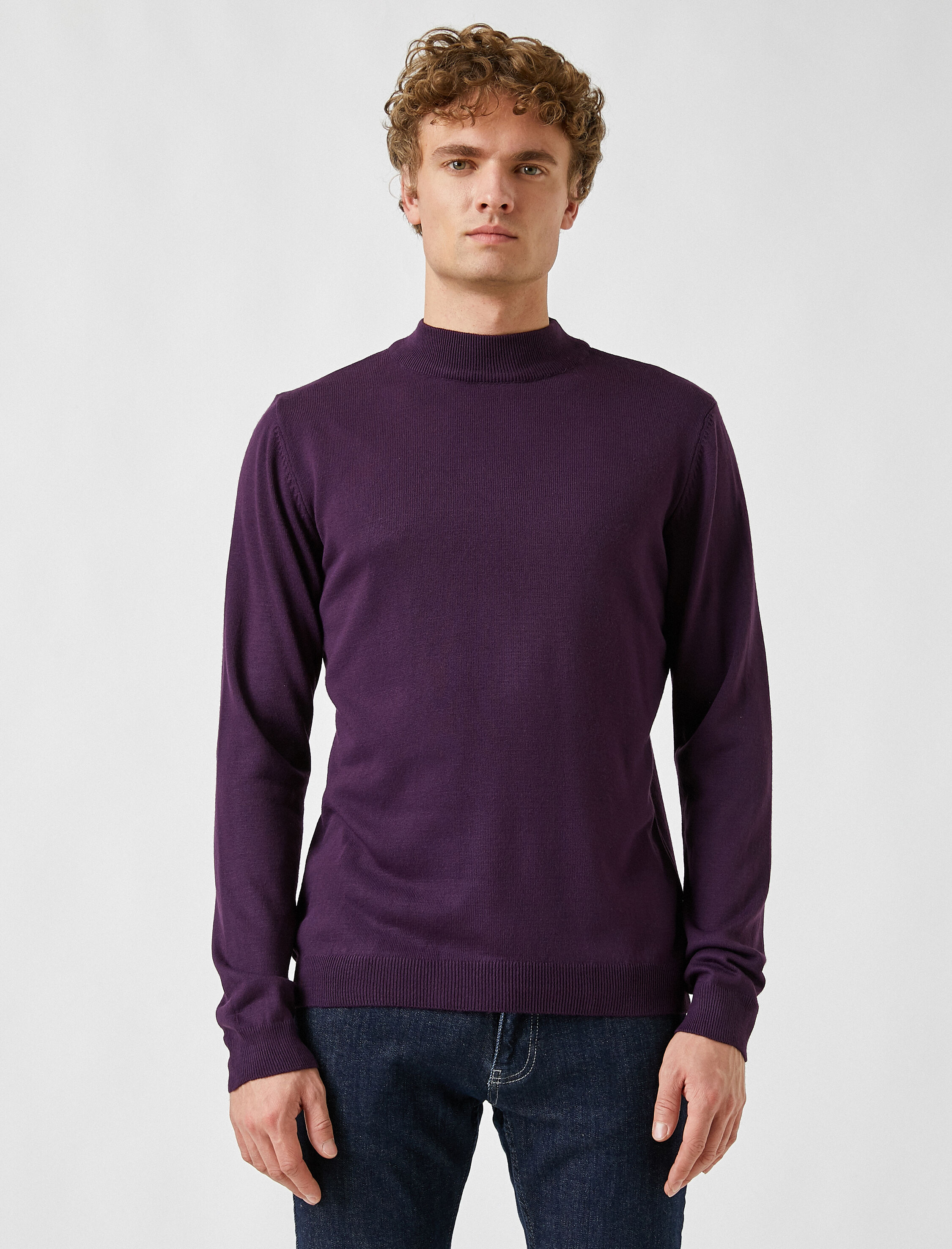   Basic Triko Kazak Yarım Balıkçı Yaka Uzun Kollu