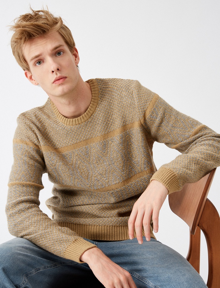  Bisiklet Yaka Çizgili Uzun Kollu Triko Kazak