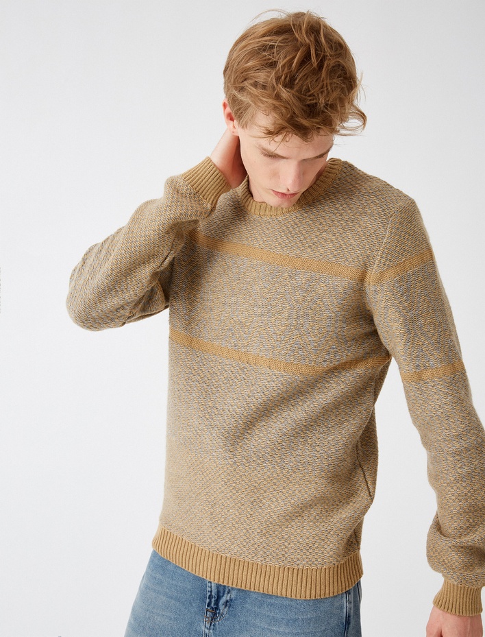  Bisiklet Yaka Çizgili Uzun Kollu Triko Kazak