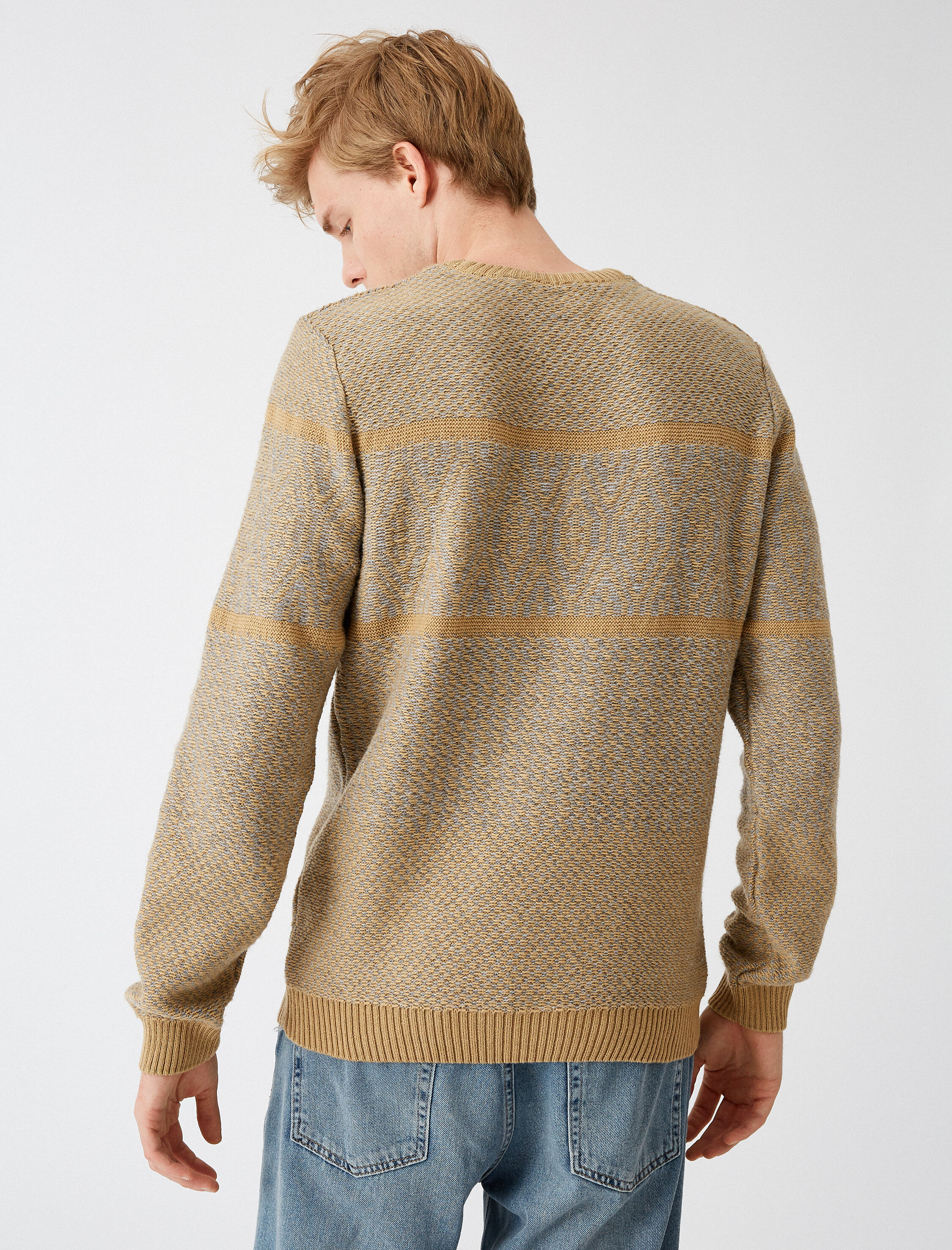   Bisiklet Yaka Çizgili Uzun Kollu Triko Kazak