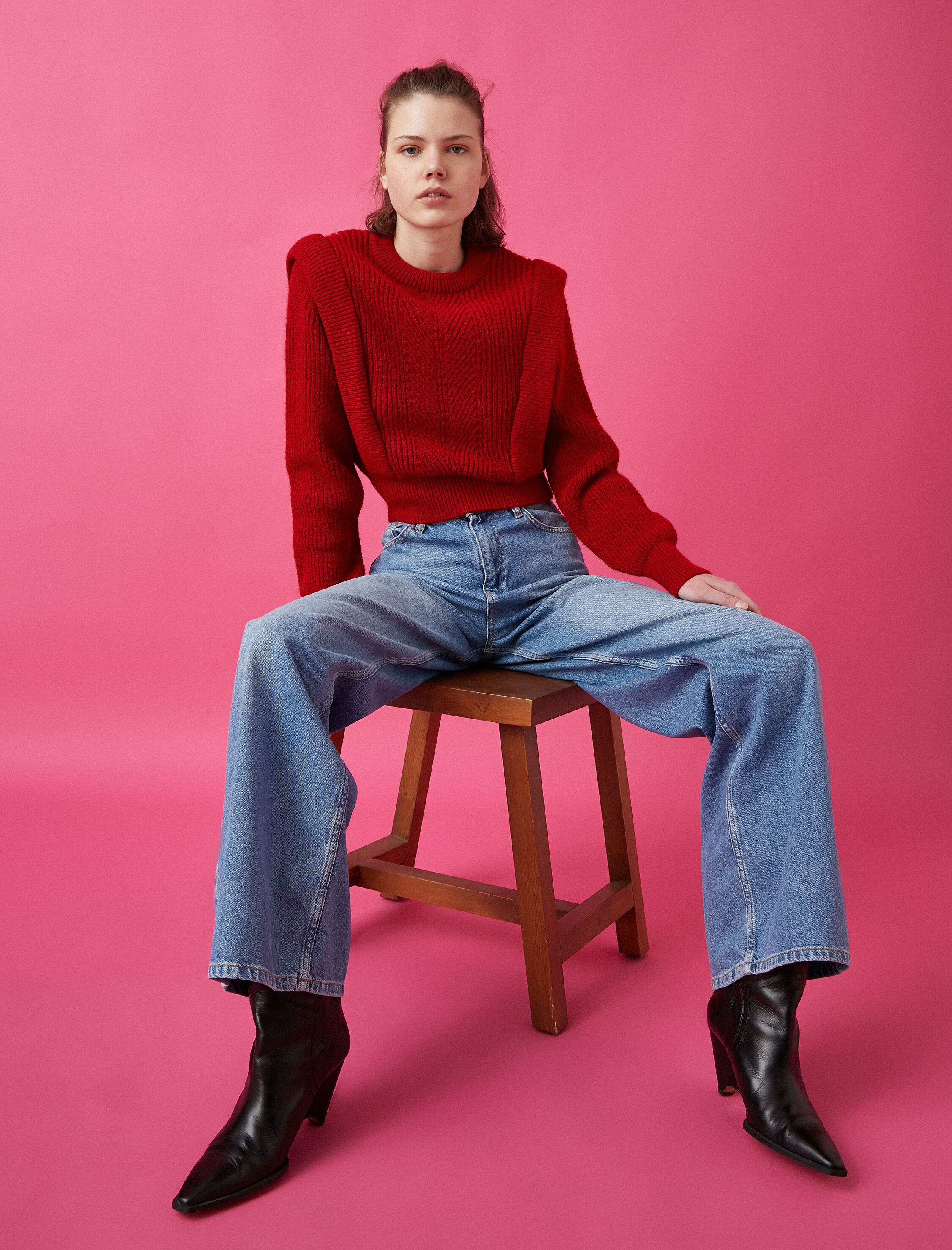   Bisiklet Yaka Vatkalı Oversize Triko Kazak