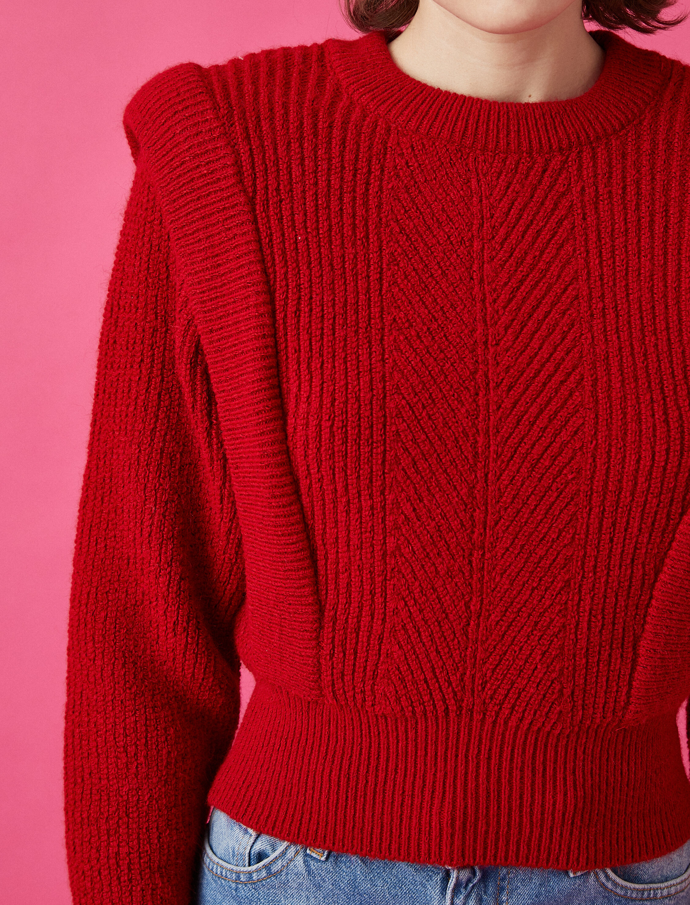   Bisiklet Yaka Vatkalı Oversize Triko Kazak