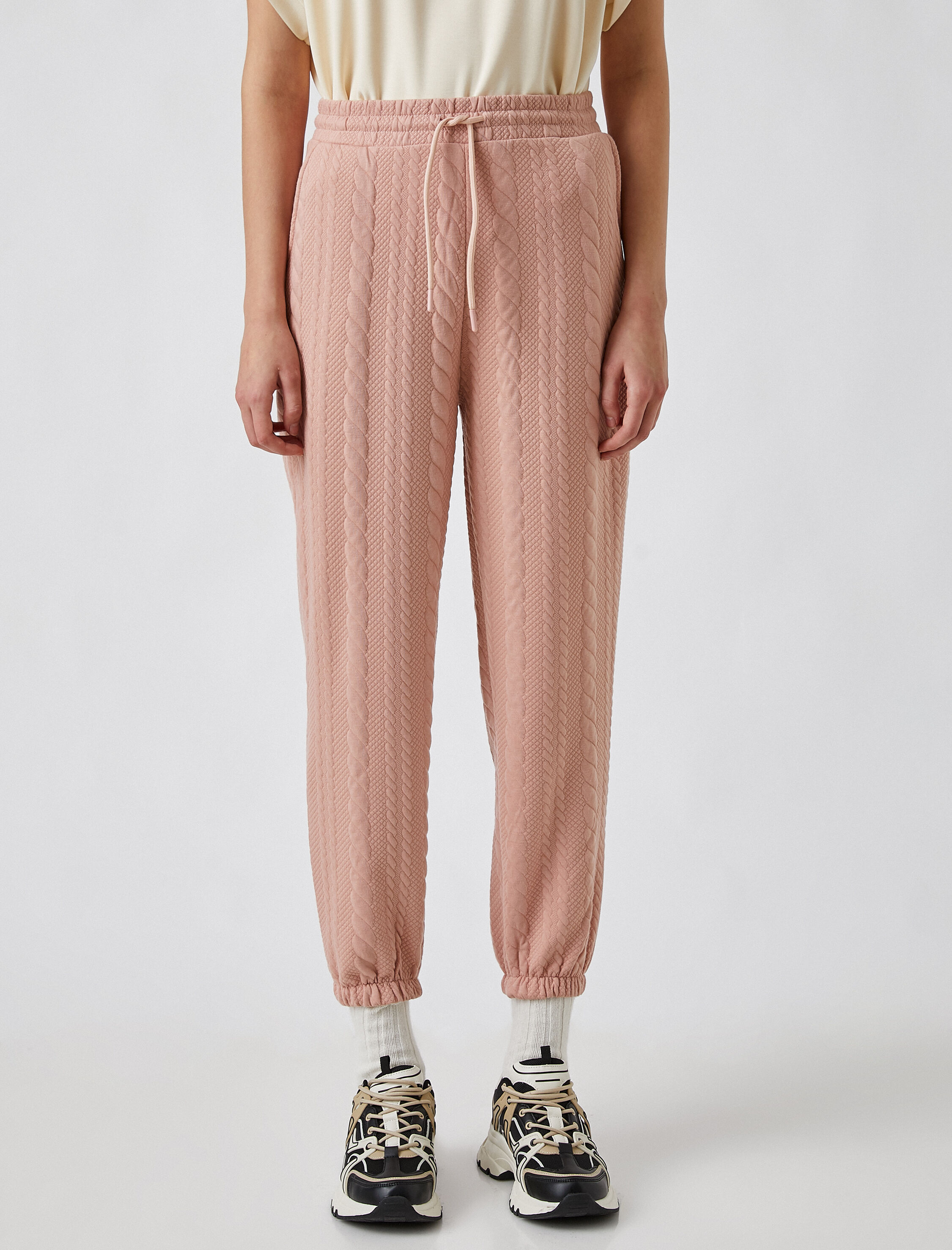   Örgü Desenli Belden Bağlamalı Jogger Eşofman Altı