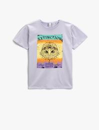 Baskılı Tişört Kısa Kollu Bisiklet Yaka Pamuklu