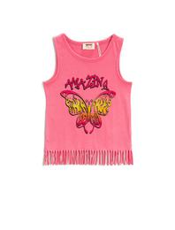 Kelebek Baskılı Püsküllü Atlet Bisiklet Yaka Pamuklu