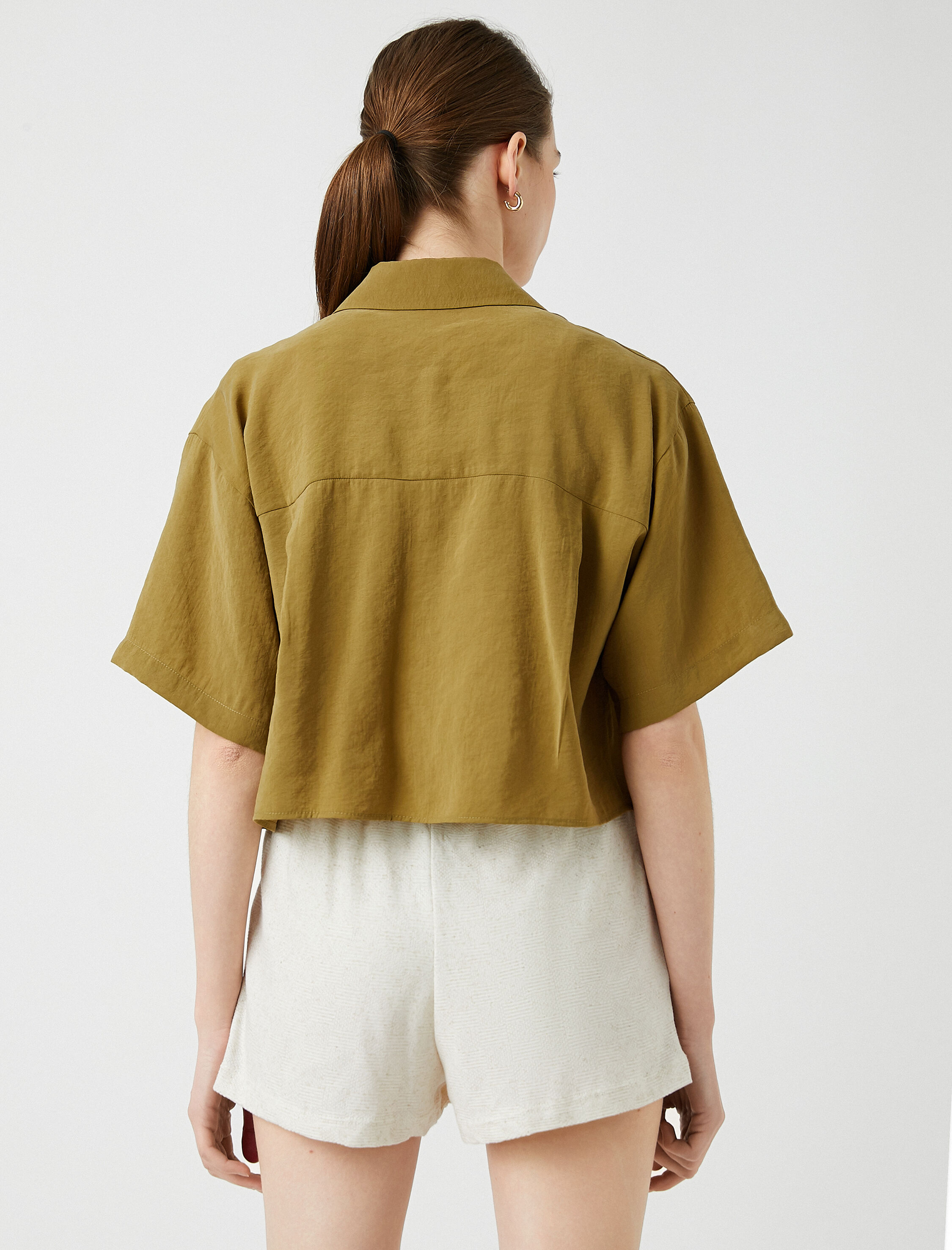   Crop Gömlek Cepli Kısa Kollu Modal Karışımlı