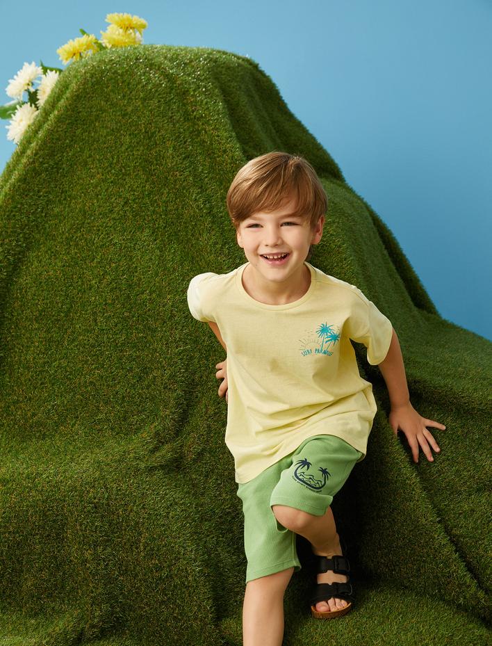 Erkek Çocuk Baskılı Şort Beli Bağlamalı Lastikli