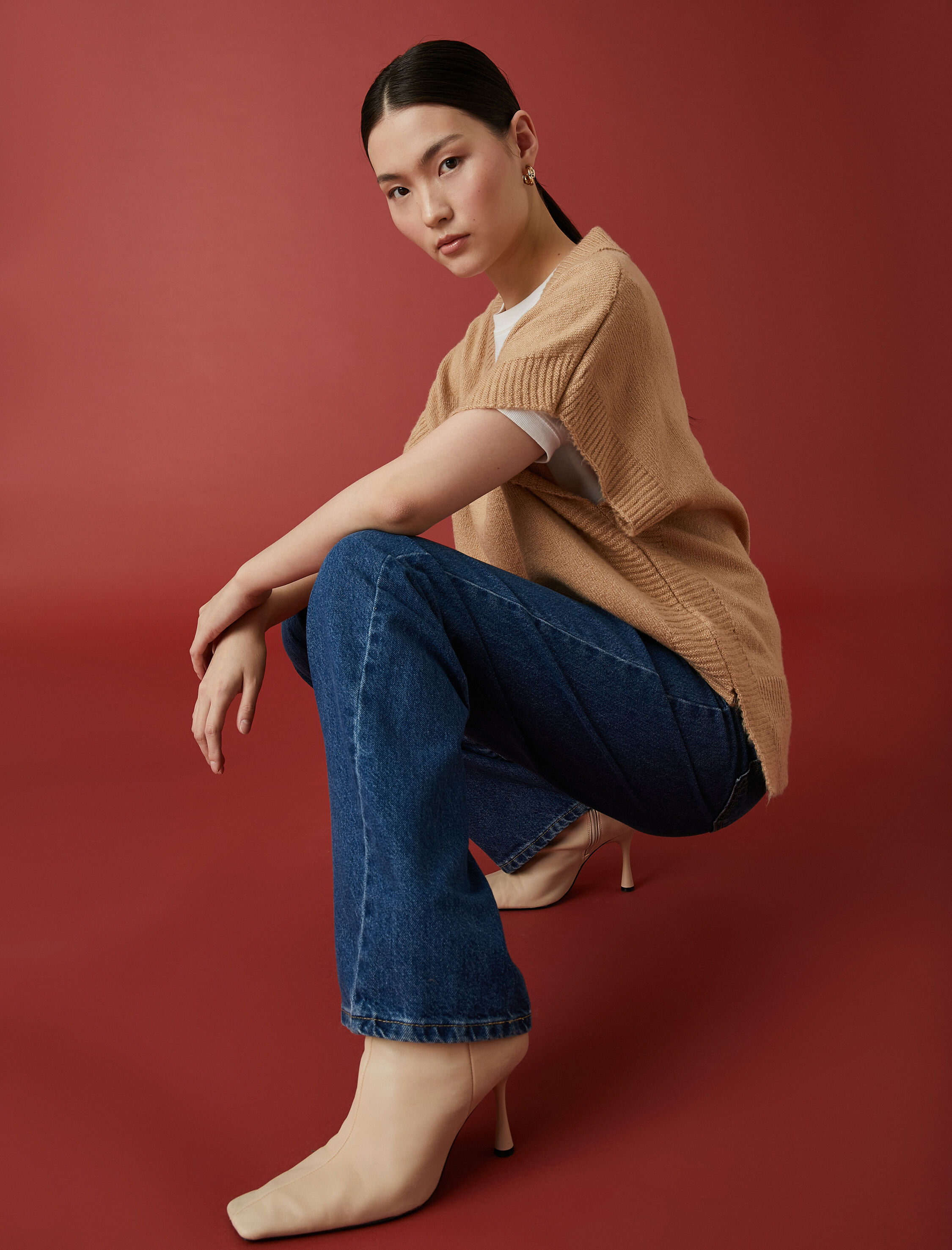 Oversize Süveter V Yaka Kısa Kollu