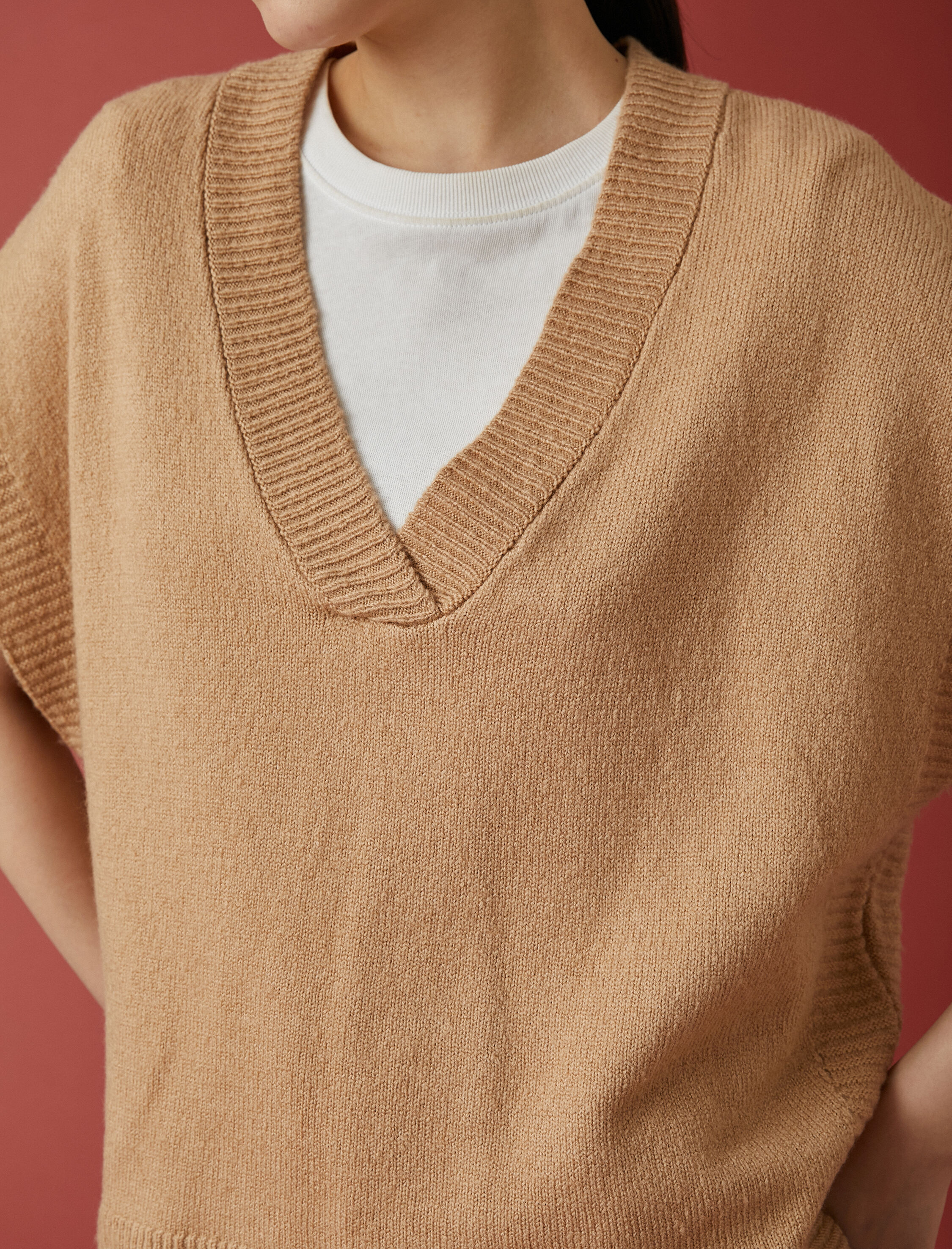 Oversize Süveter V Yaka Kısa Kollu