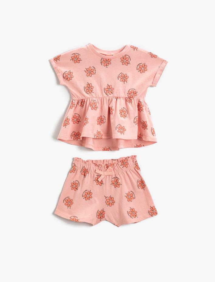 Kız Bebek Çiçek Baskılı Alt Üst Set Pamuklu