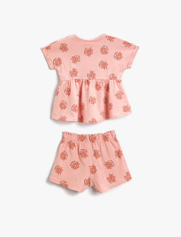 Kız Bebek Çiçek Baskılı Alt Üst Set Pamuklu