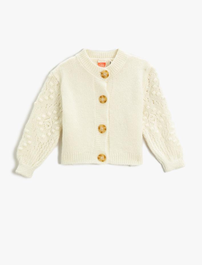 Kız Bebek Basic Triko Hırka Düğmeli Dik Yaka