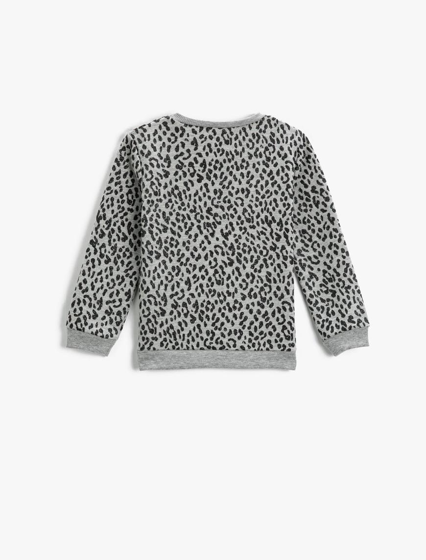  Kız Bebek Leopar Desenli Sweatshirt Bisiklet Yaka