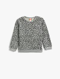 Leopar Desenli Sweatshirt Bisiklet Yaka