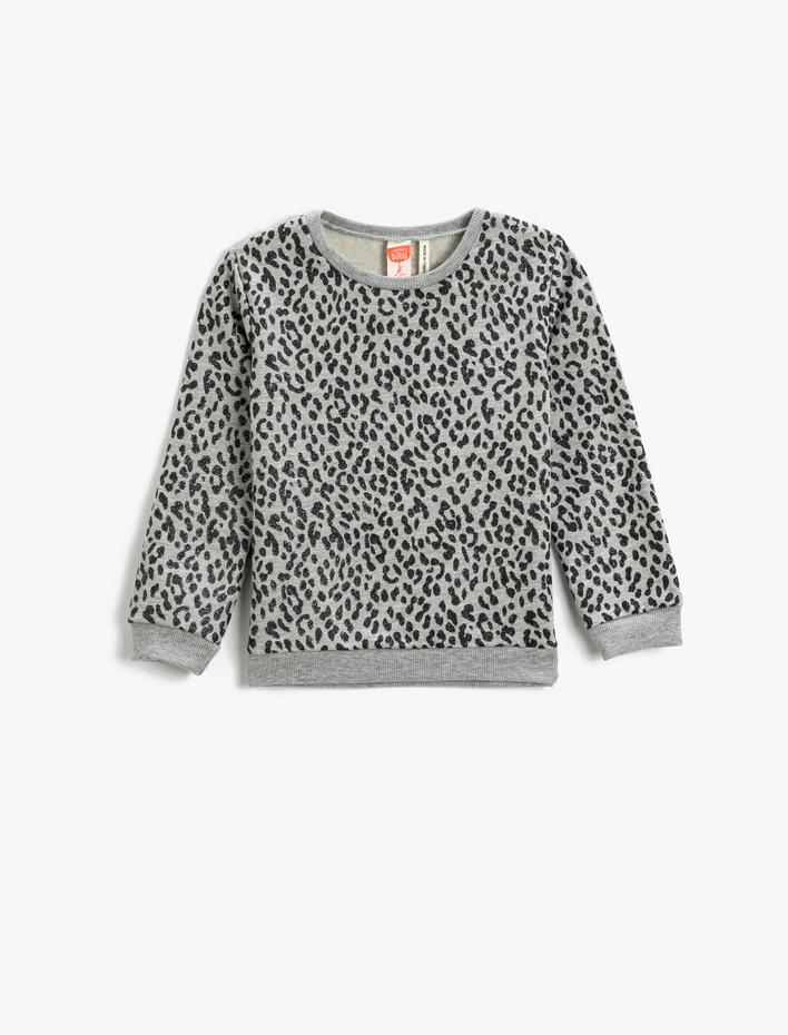 Kız Bebek Leopar Desenli Sweatshirt Bisiklet Yaka